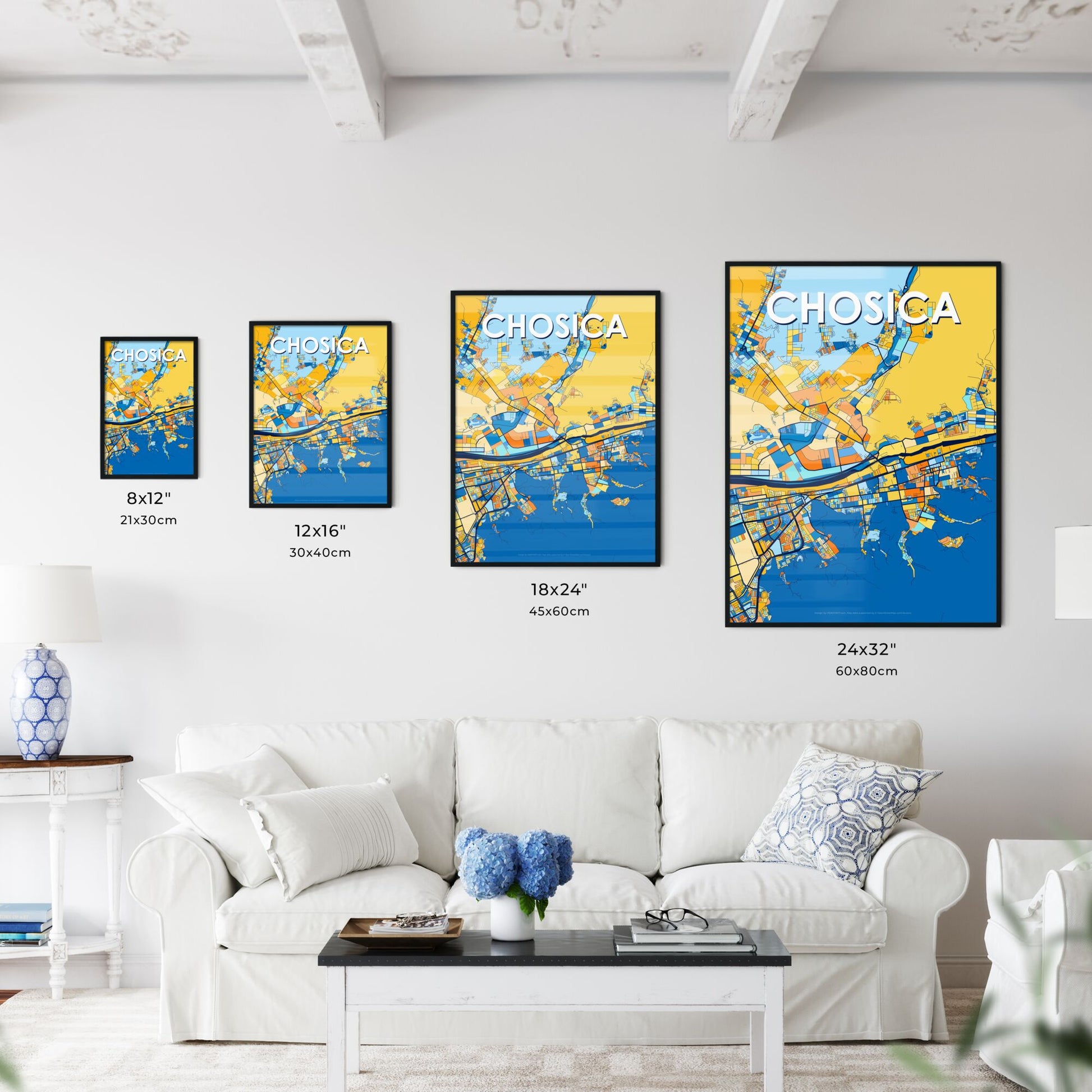 CHOSICA PERU Vibrant Colorful Art Map Poster Blue Orange