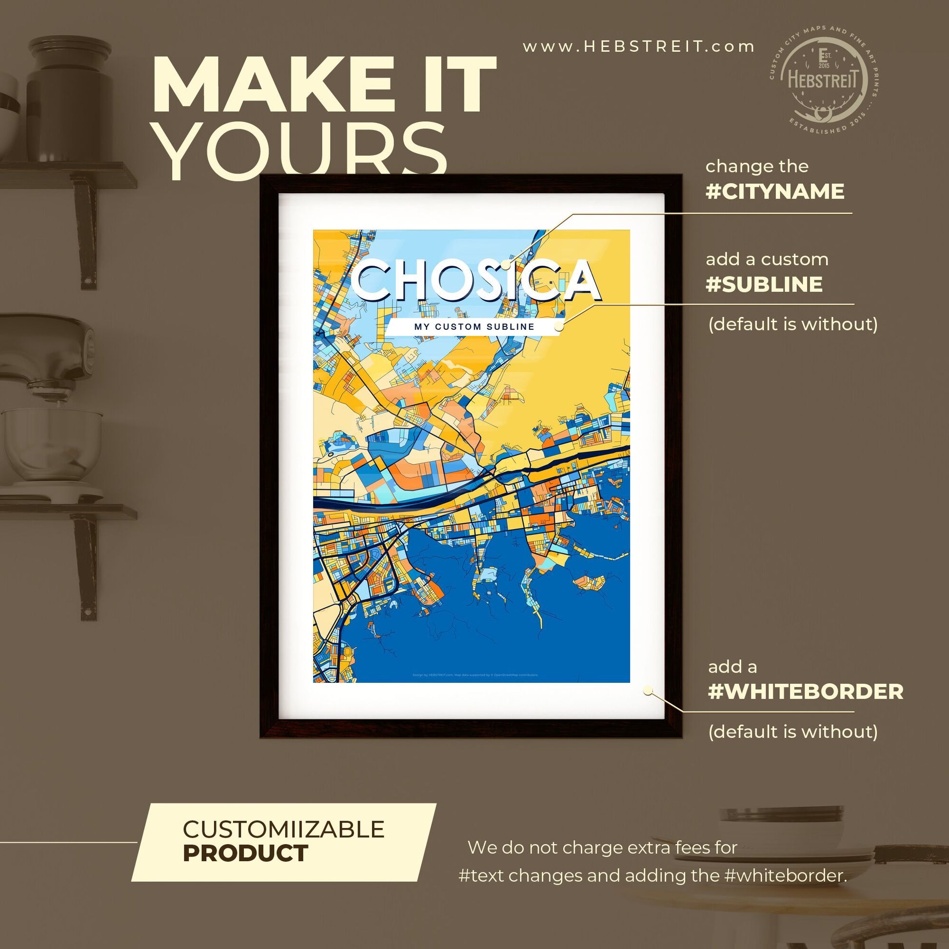 CHOSICA PERU Vibrant Colorful Art Map Poster Blue Orange