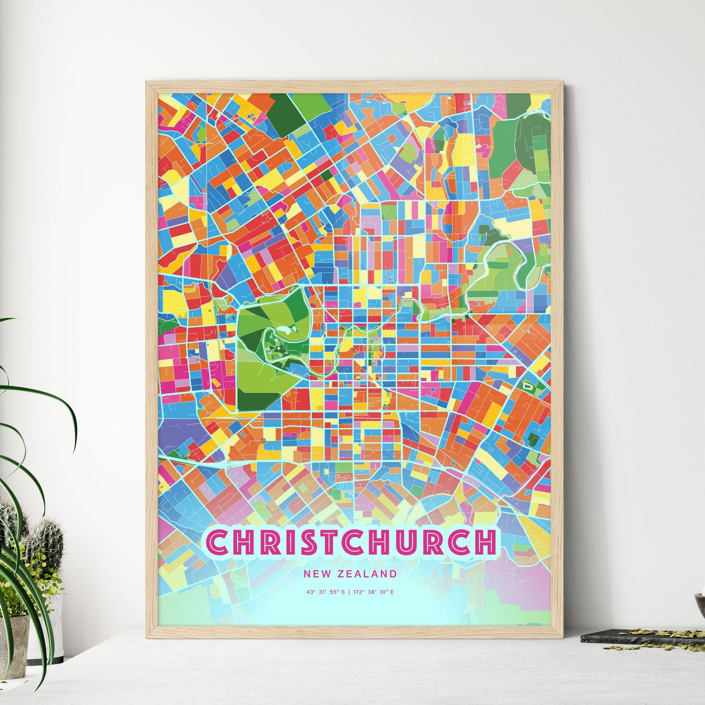 Colorful Christchurch New Zealand Fine Art Map Crazy Colors