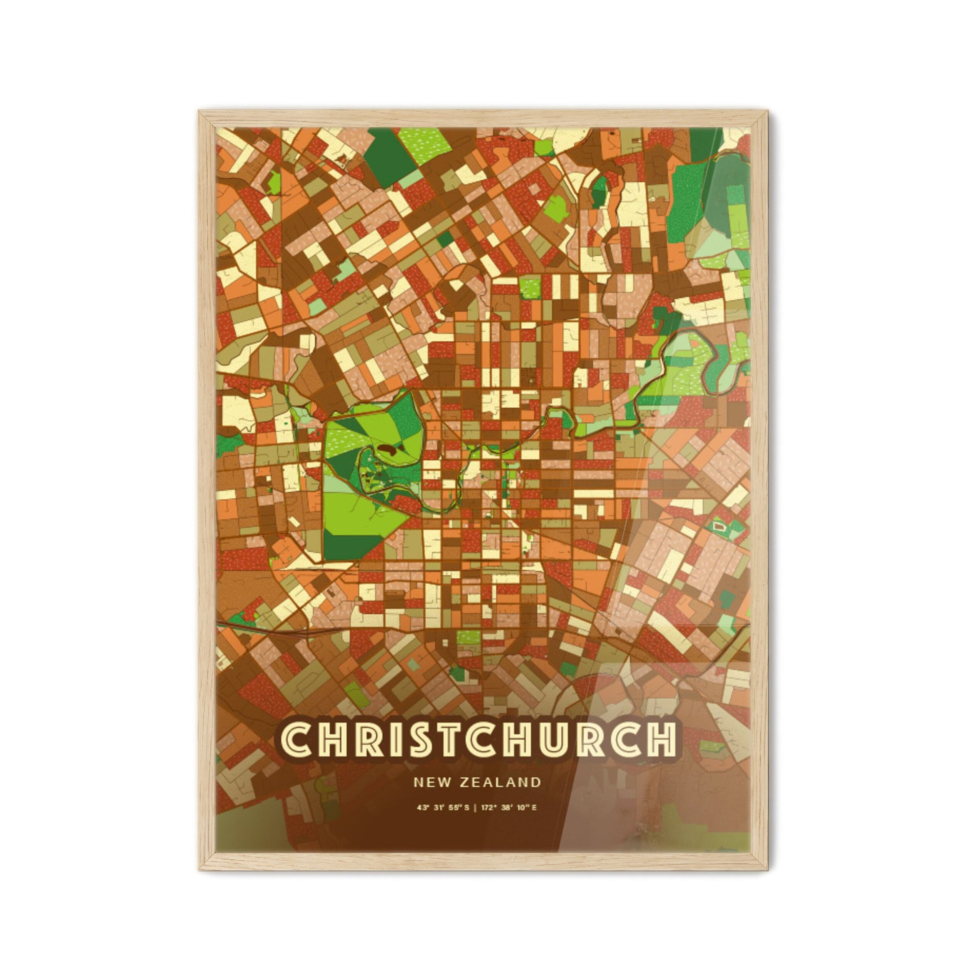 Colorful Christchurch New Zealand Fine Art Map Farmhouse