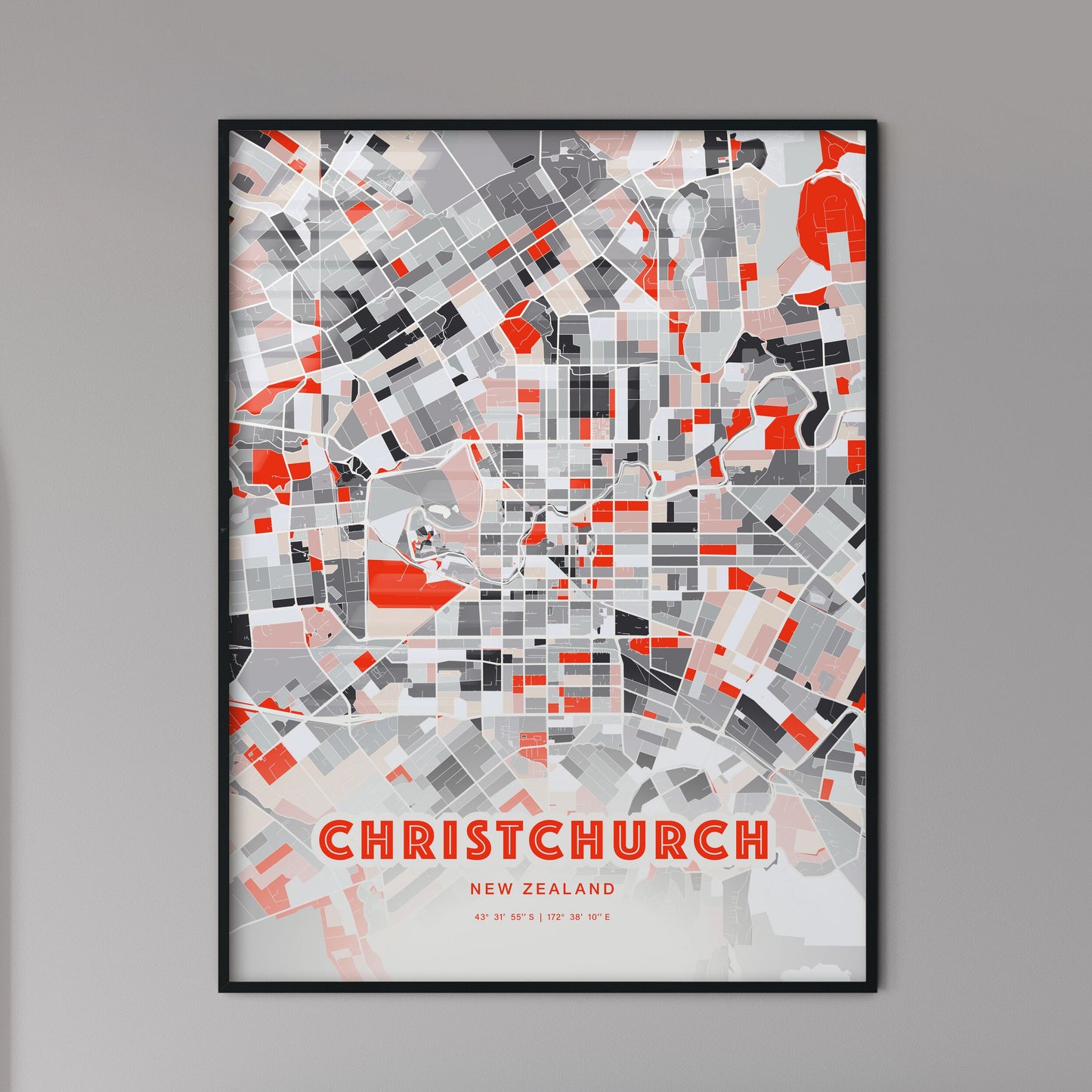Colorful Christchurch New Zealand Fine Art Map Modern Expressive