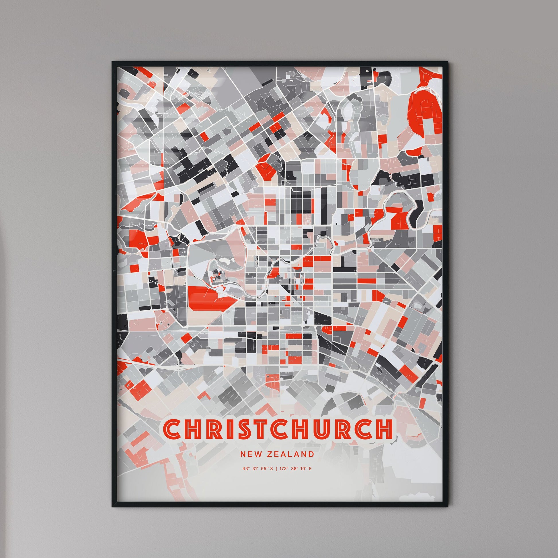 Colorful Christchurch New Zealand Fine Art Map Modern Expressive