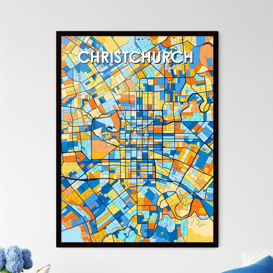 CHRISTCHURCH NEW ZEALAND Vibrant Colorful Art Map Poster Blue Orange