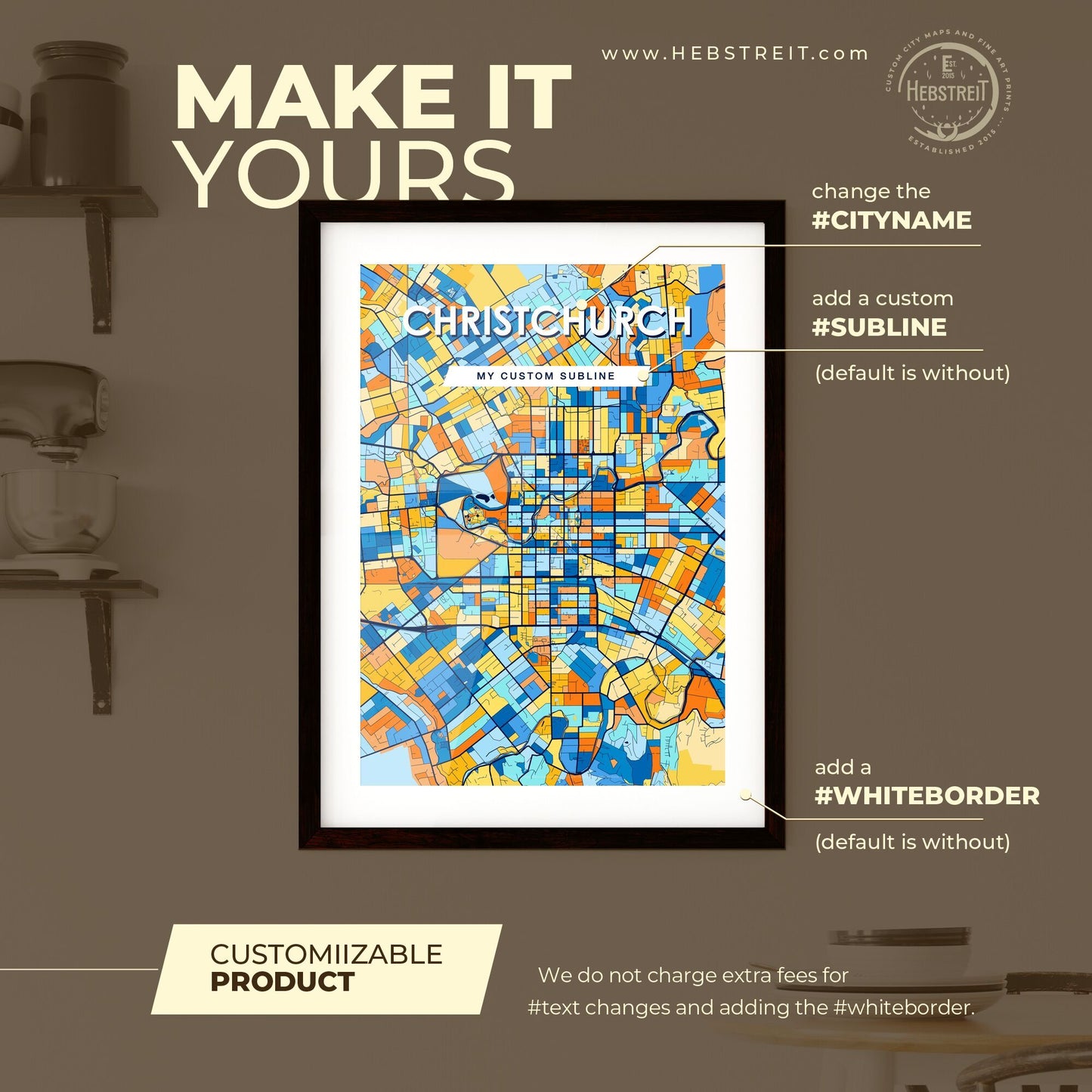 CHRISTCHURCH NEW ZEALAND Vibrant Colorful Art Map Poster Blue Orange