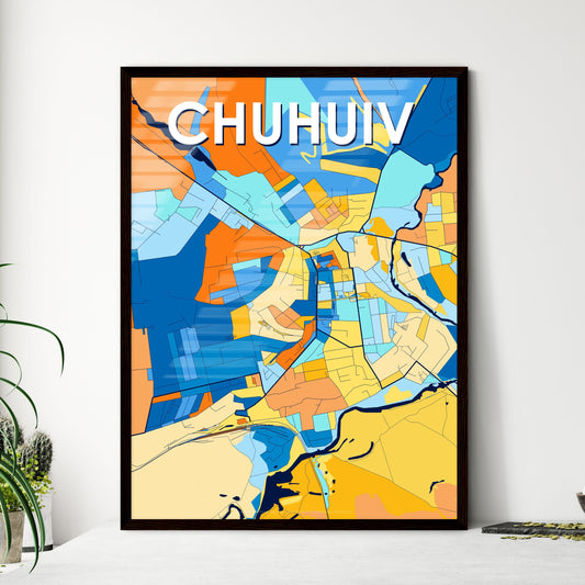 CHUHUIV UKRAINE Vibrant Colorful Art Map Poster Blue Orange