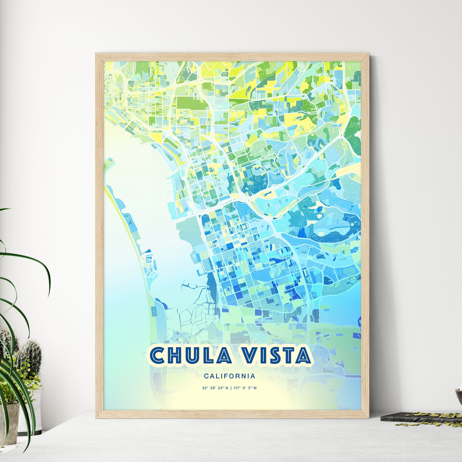 Colorful Chula Vista California Fine Art Map Cool Blue
