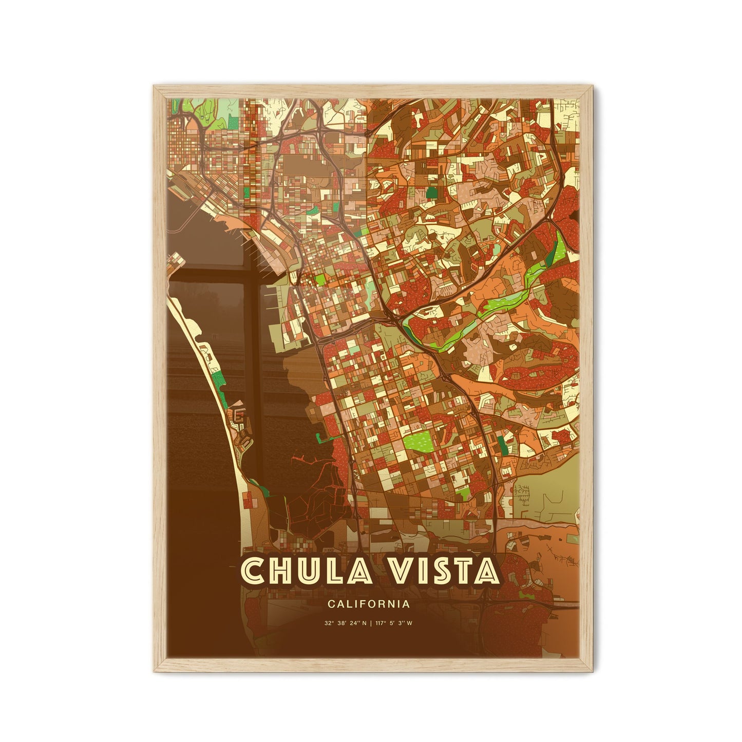 Colorful Chula Vista California Fine Art Map Farmhouse