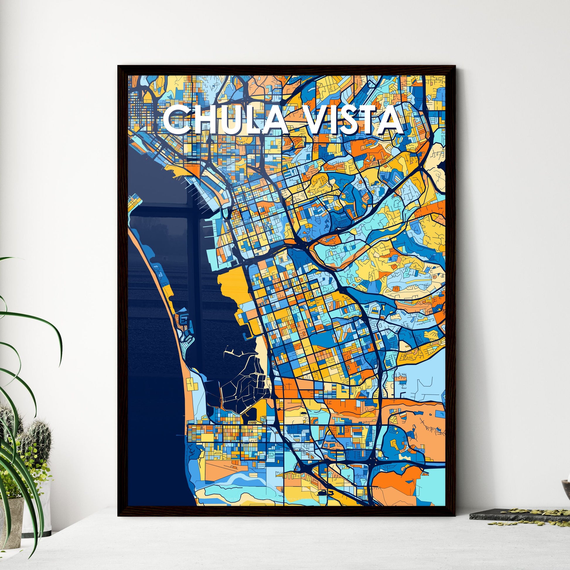 CHULA VISTA CALIFORNIA Vibrant Colorful Art Map Poster Blue Orange
