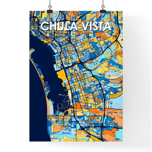 CHULA VISTA CALIFORNIA Vibrant Colorful Art Map Poster Blue Orange