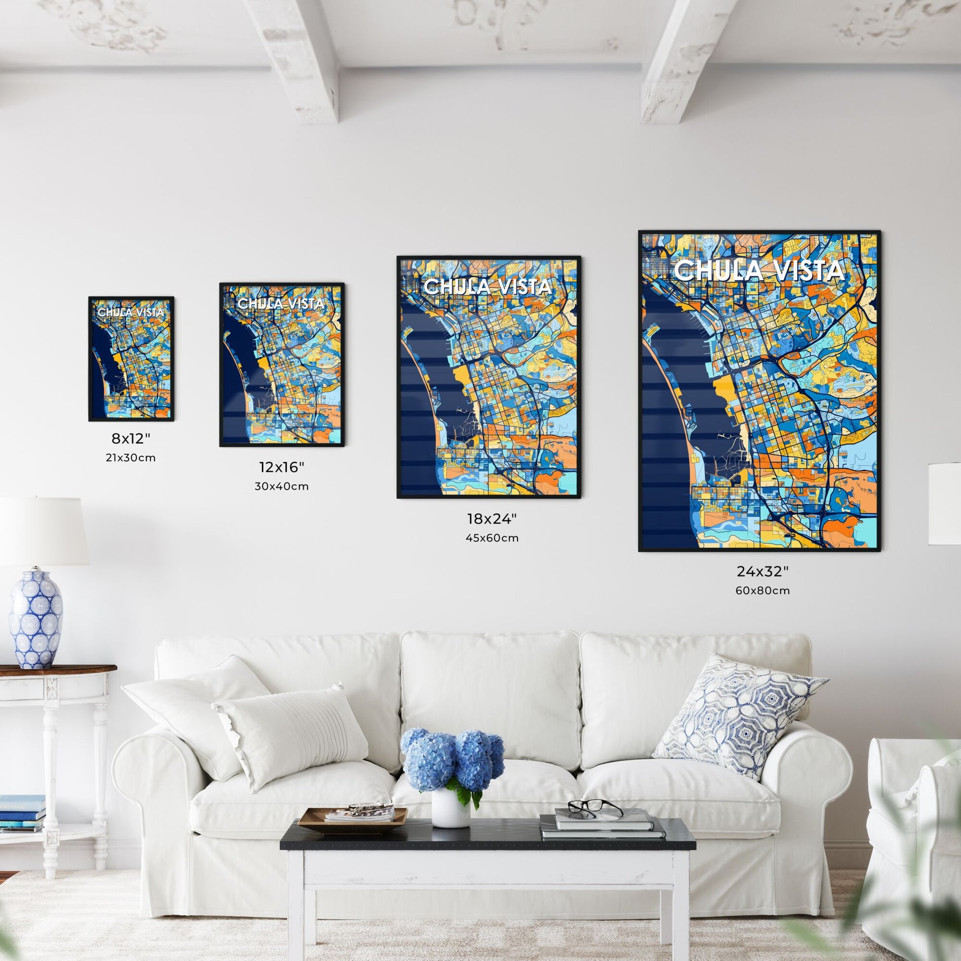 CHULA VISTA CALIFORNIA Vibrant Colorful Art Map Poster Blue Orange