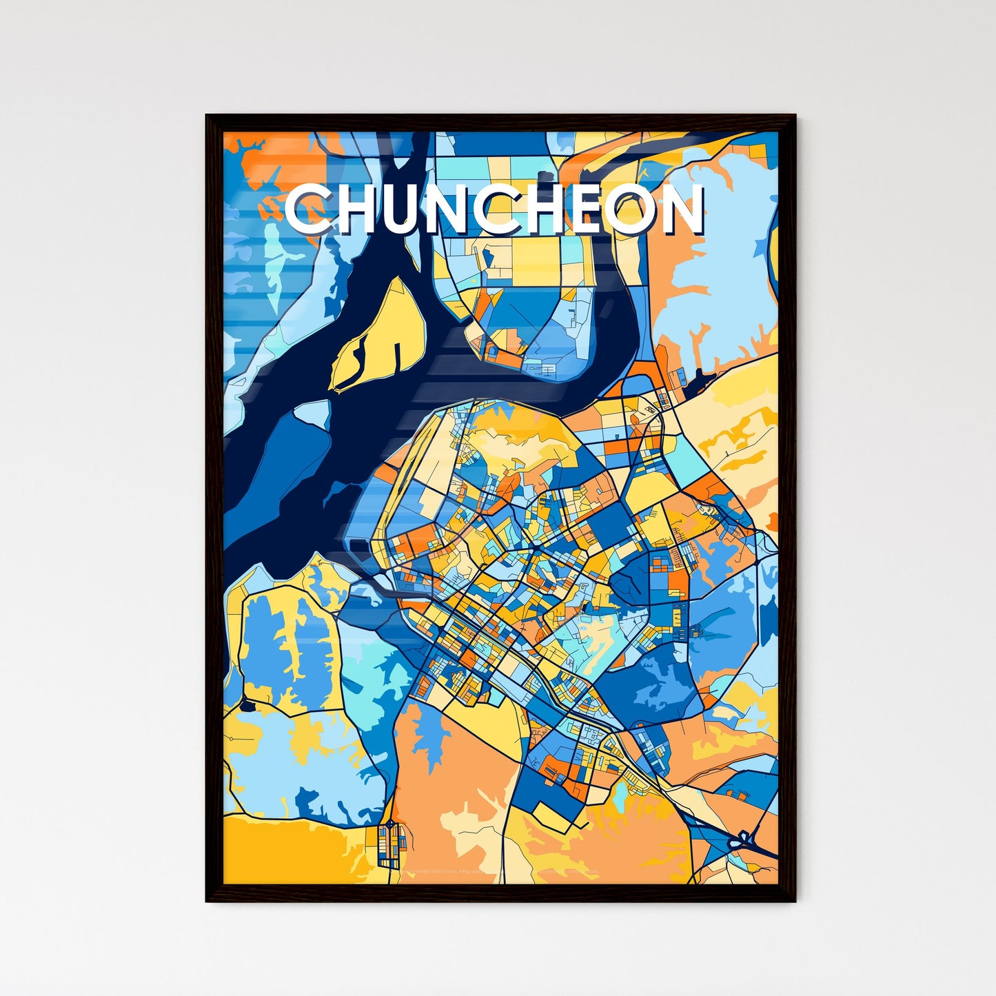 CHUNCHEON SOUTH KOREA Vibrant Colorful Art Map Poster Blue Orange