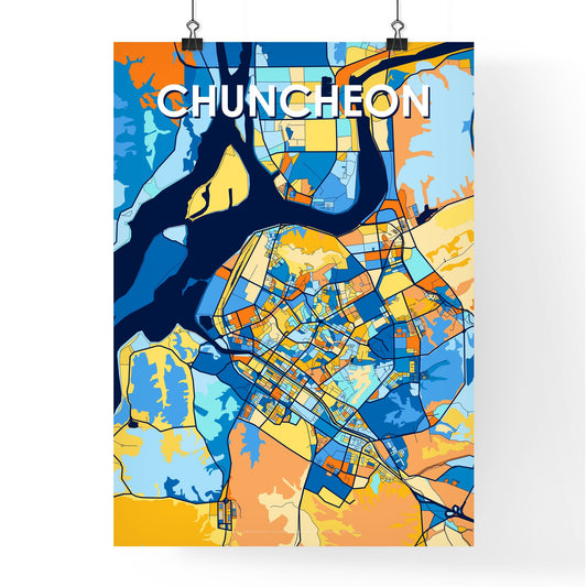CHUNCHEON SOUTH KOREA Vibrant Colorful Art Map Poster Blue Orange