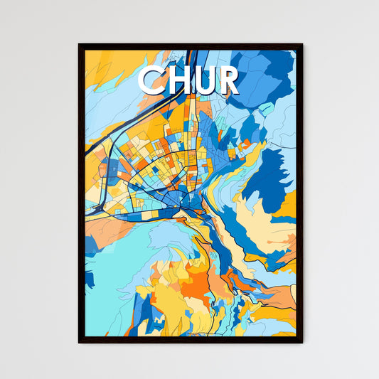 CHUR SWITZERLAND Vibrant Colorful Art Map Poster Blue Orange
