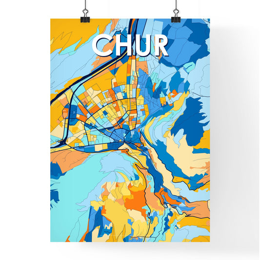 CHUR SWITZERLAND Vibrant Colorful Art Map Poster Blue Orange