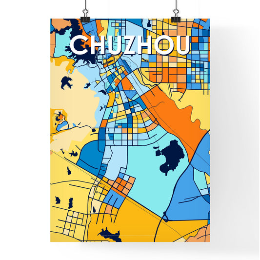 CHUZHOU CHINA Vibrant Colorful Art Map Poster Blue Orange