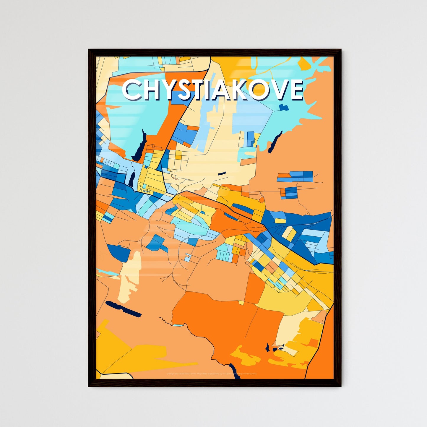 CHYSTIAKOVE UKRAINE Vibrant Colorful Art Map Poster Blue Orange