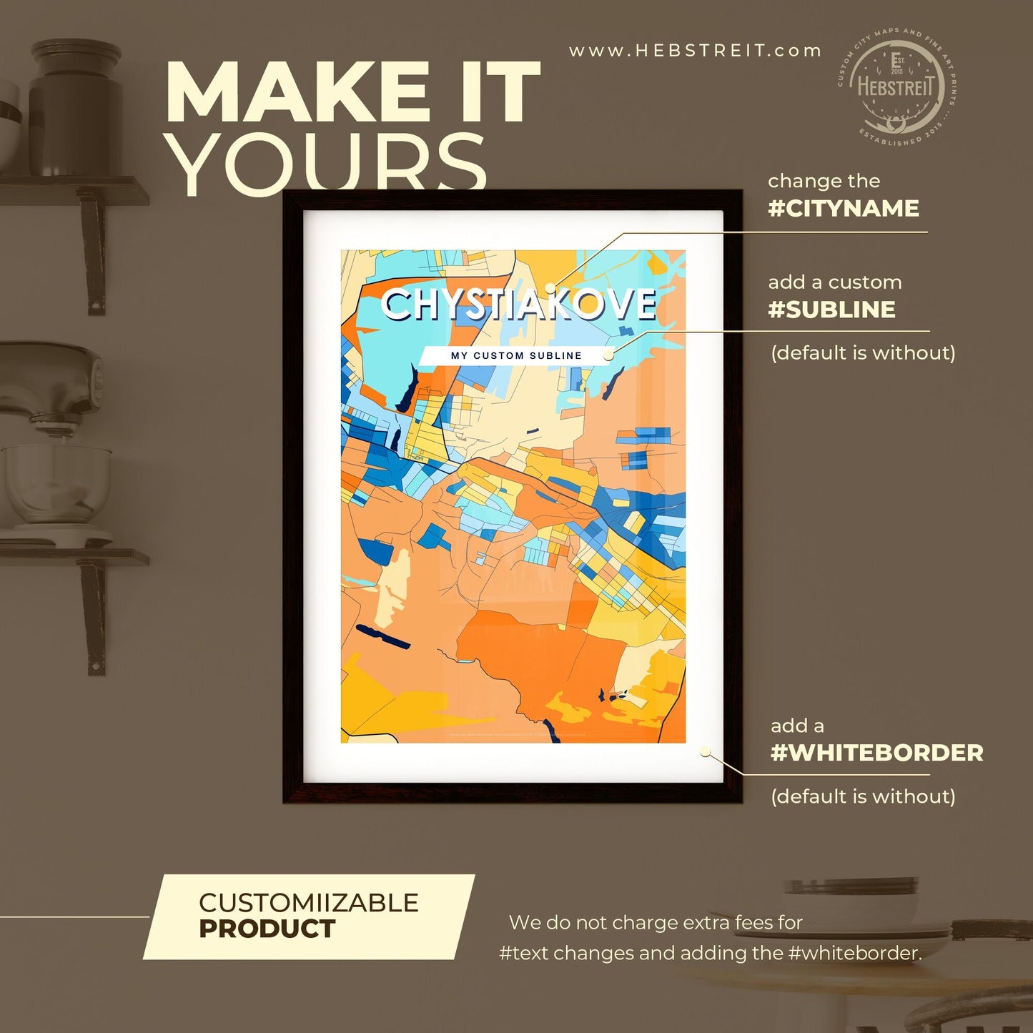 CHYSTIAKOVE UKRAINE Vibrant Colorful Art Map Poster Blue Orange