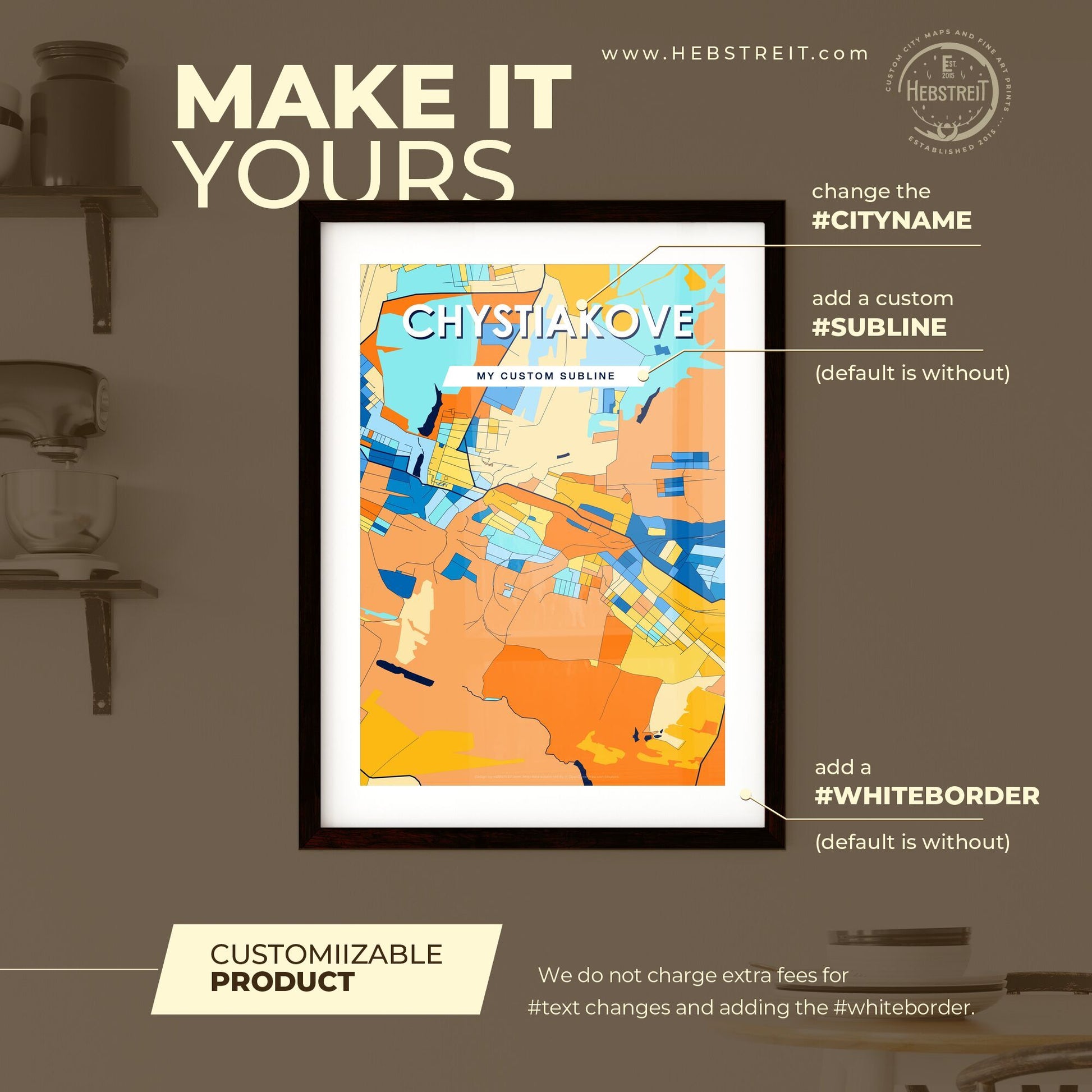 CHYSTIAKOVE UKRAINE Vibrant Colorful Art Map Poster Blue Orange