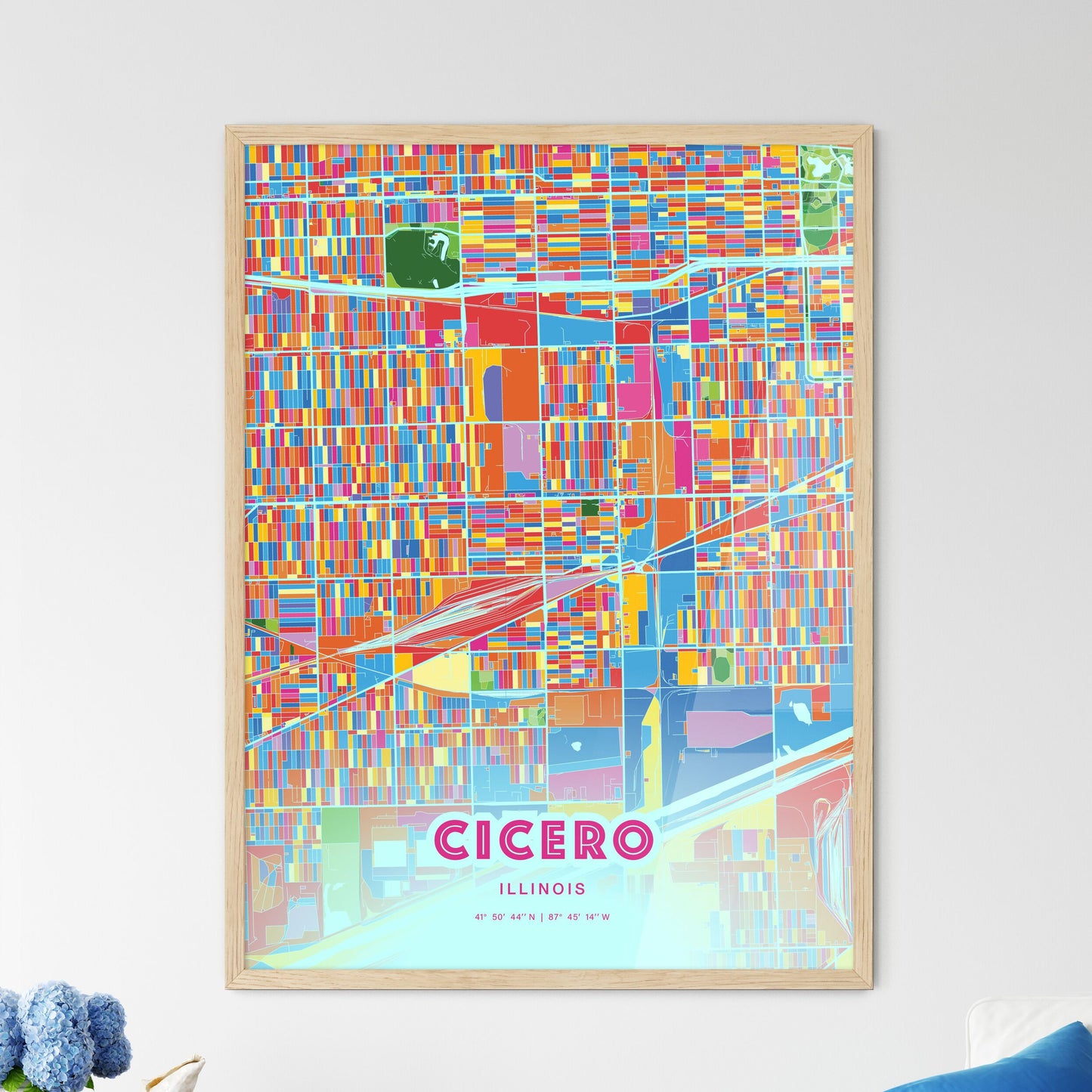 Colorful Cicero Illinois Fine Art Map Crazy Colors