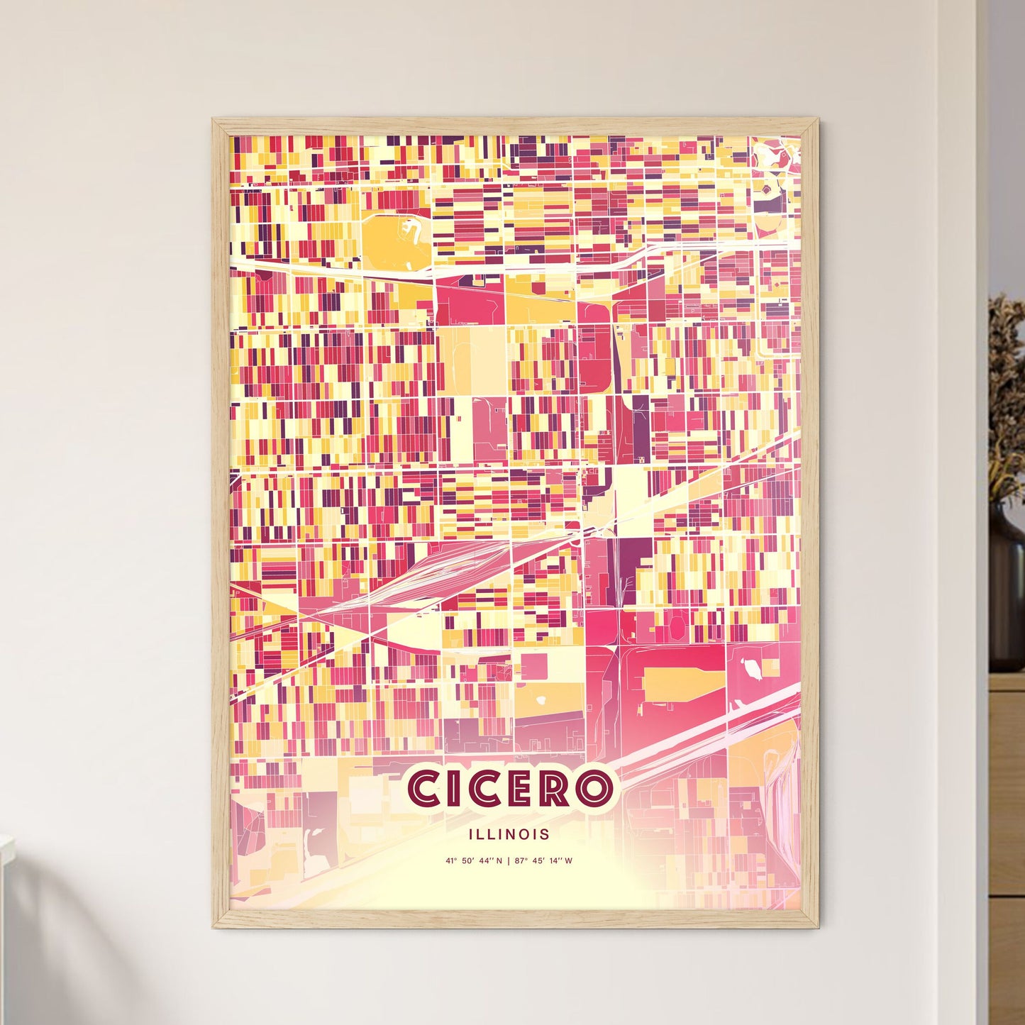 Colorful Cicero Illinois Fine Art Map Hot Red