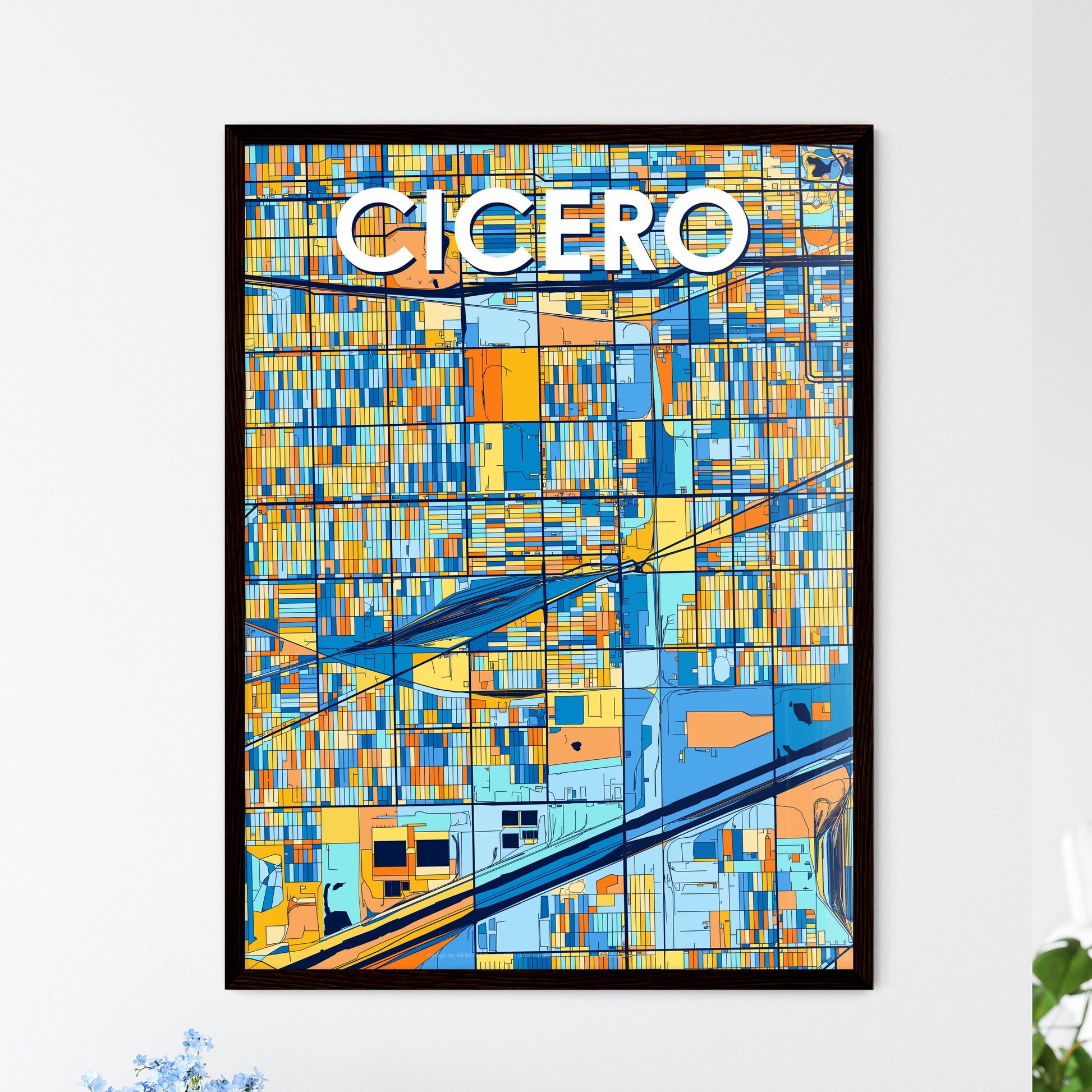 CICERO ILLINOIS Vibrant Colorful Art Map Poster Blue Orange