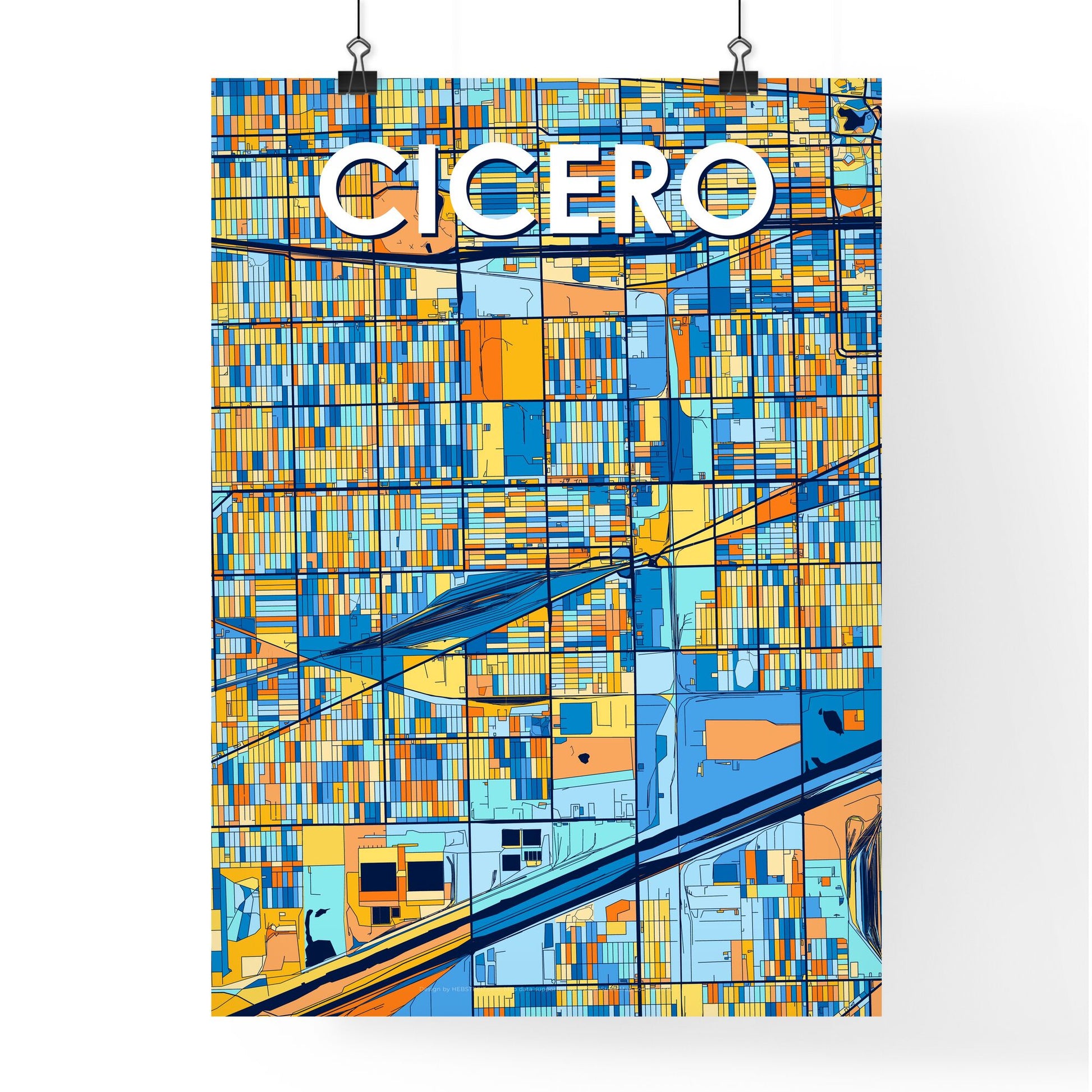 CICERO ILLINOIS Vibrant Colorful Art Map Poster Blue Orange