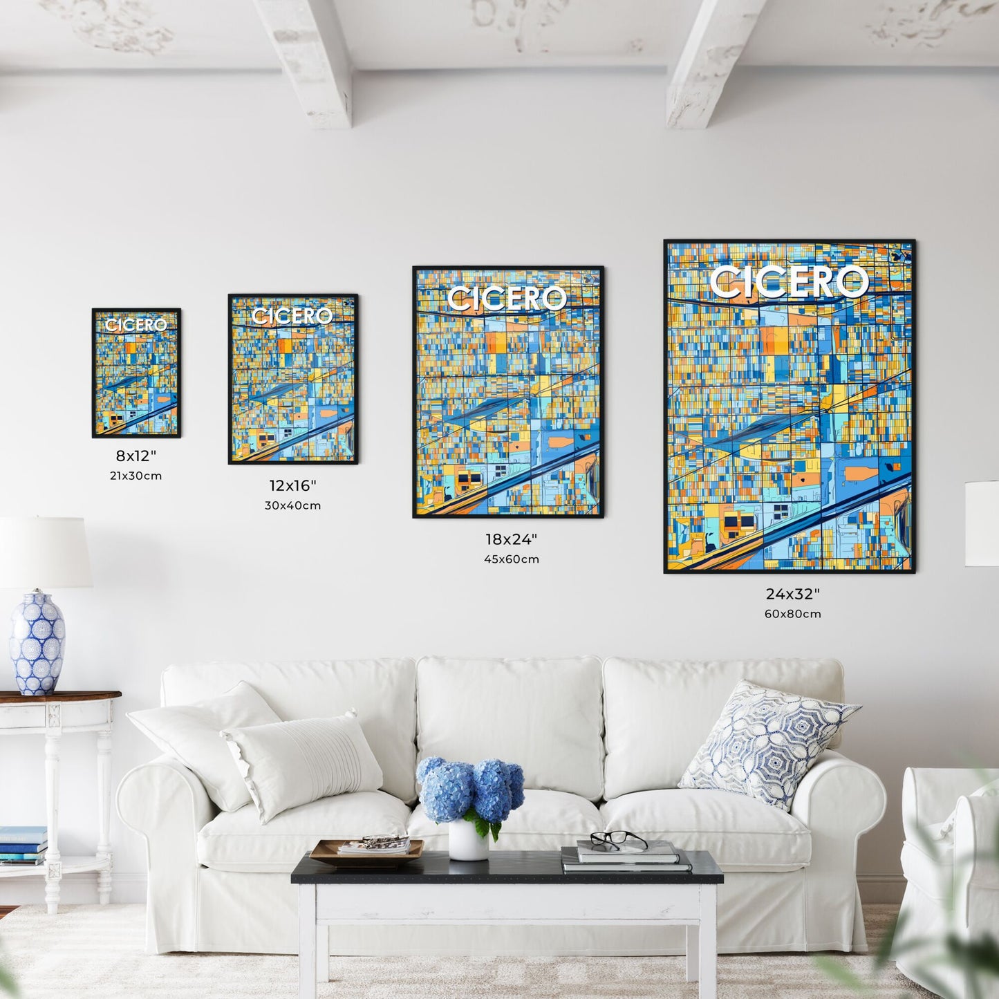 CICERO ILLINOIS Vibrant Colorful Art Map Poster Blue Orange
