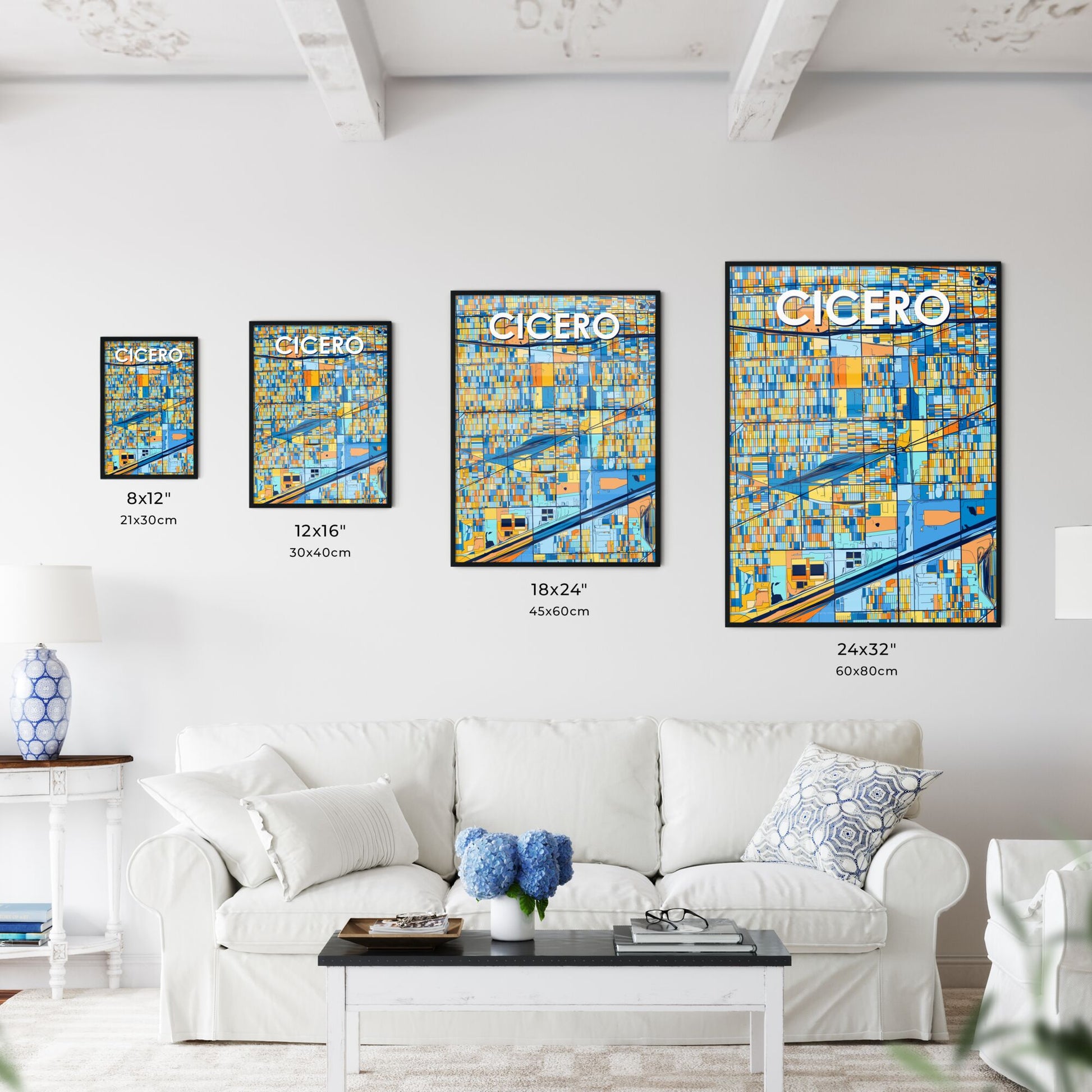 CICERO ILLINOIS Vibrant Colorful Art Map Poster Blue Orange