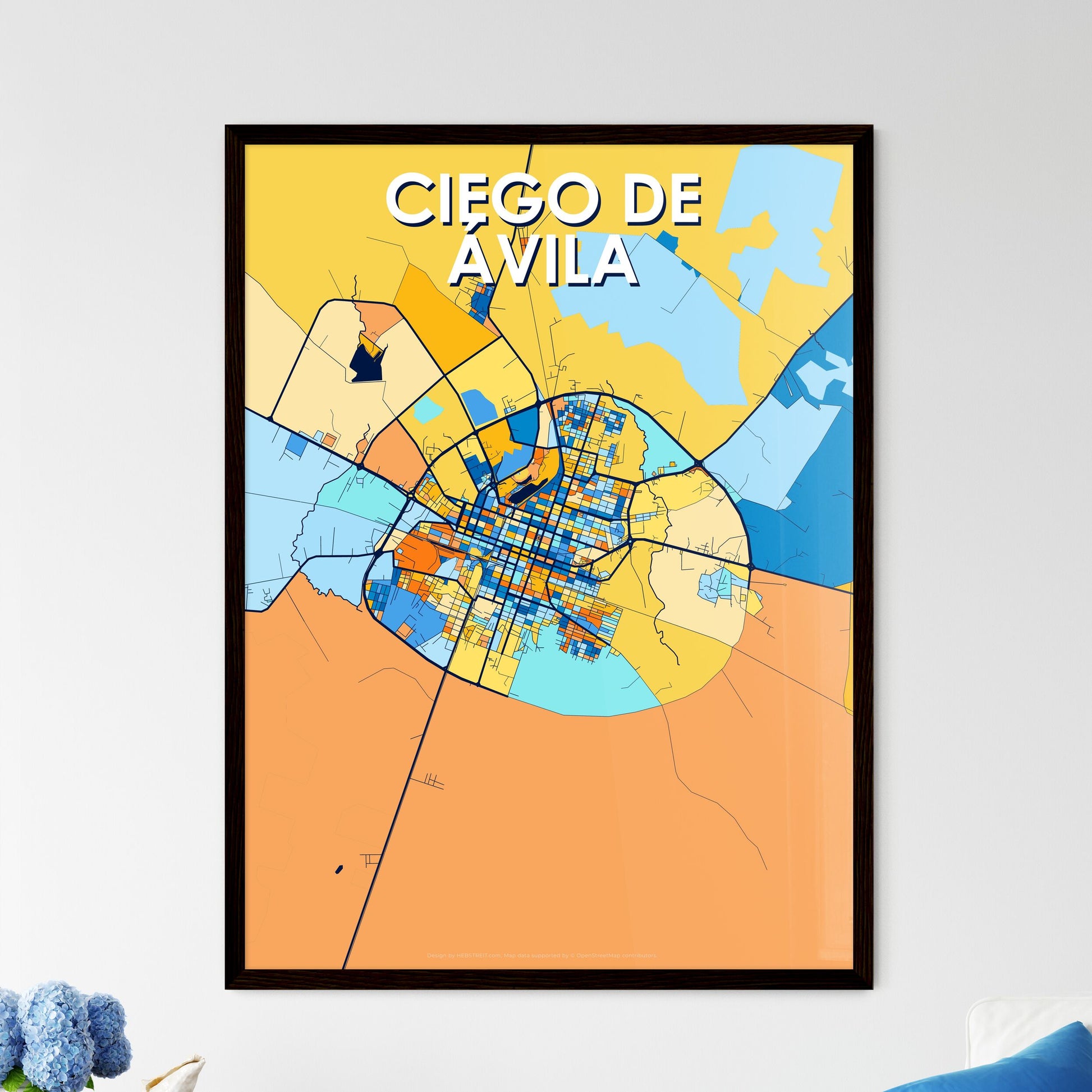 CIEGO DE ÁVILA CUBA Vibrant Colorful Art Map Poster Blue Orange