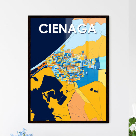 CIENAGA COLOMBIA Vibrant Colorful Art Map Poster Blue Orange
