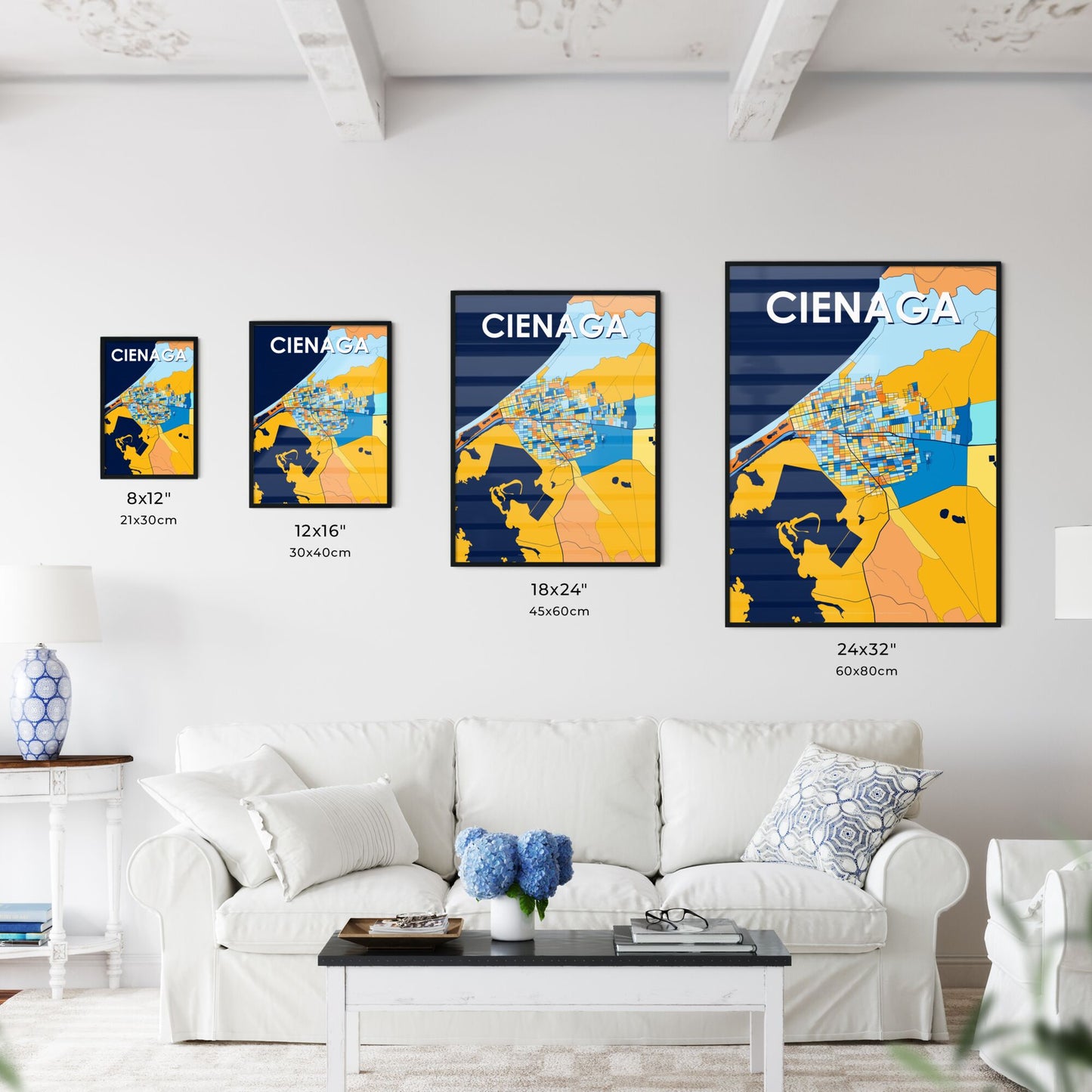 CIENAGA COLOMBIA Vibrant Colorful Art Map Poster Blue Orange
