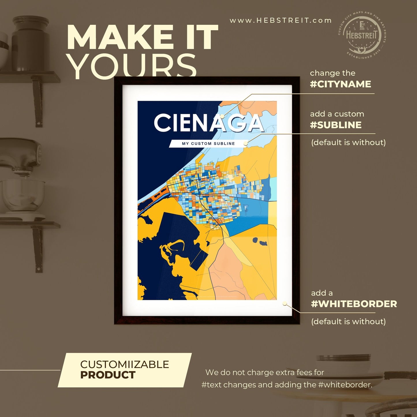 CIENAGA COLOMBIA Vibrant Colorful Art Map Poster Blue Orange