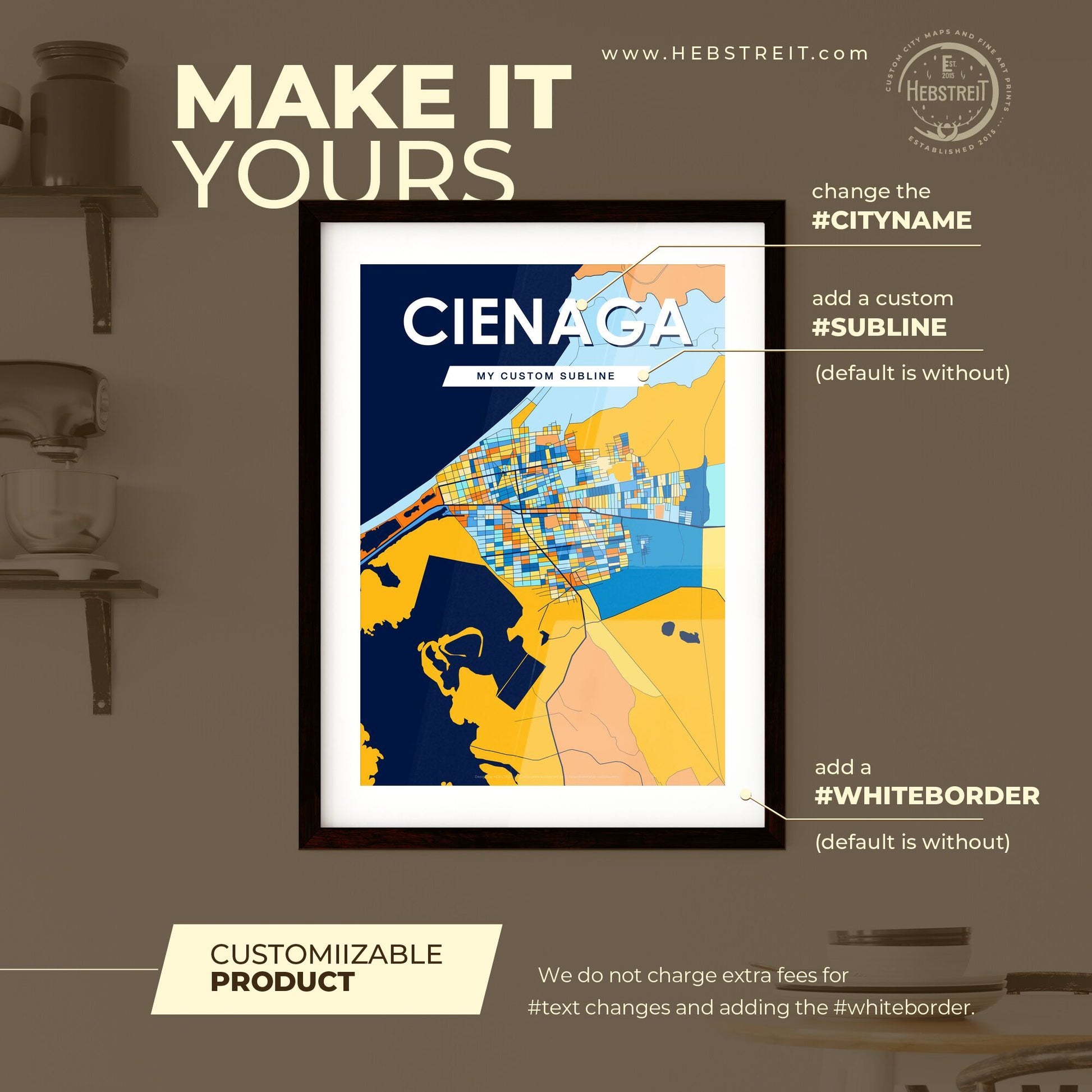 CIENAGA COLOMBIA Vibrant Colorful Art Map Poster Blue Orange