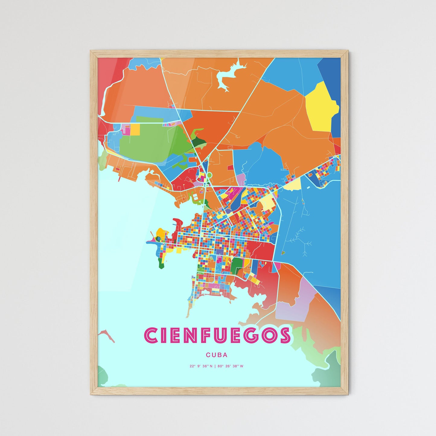 Colorful Cienfuegos Cuba Fine Art Map Crazy Colors