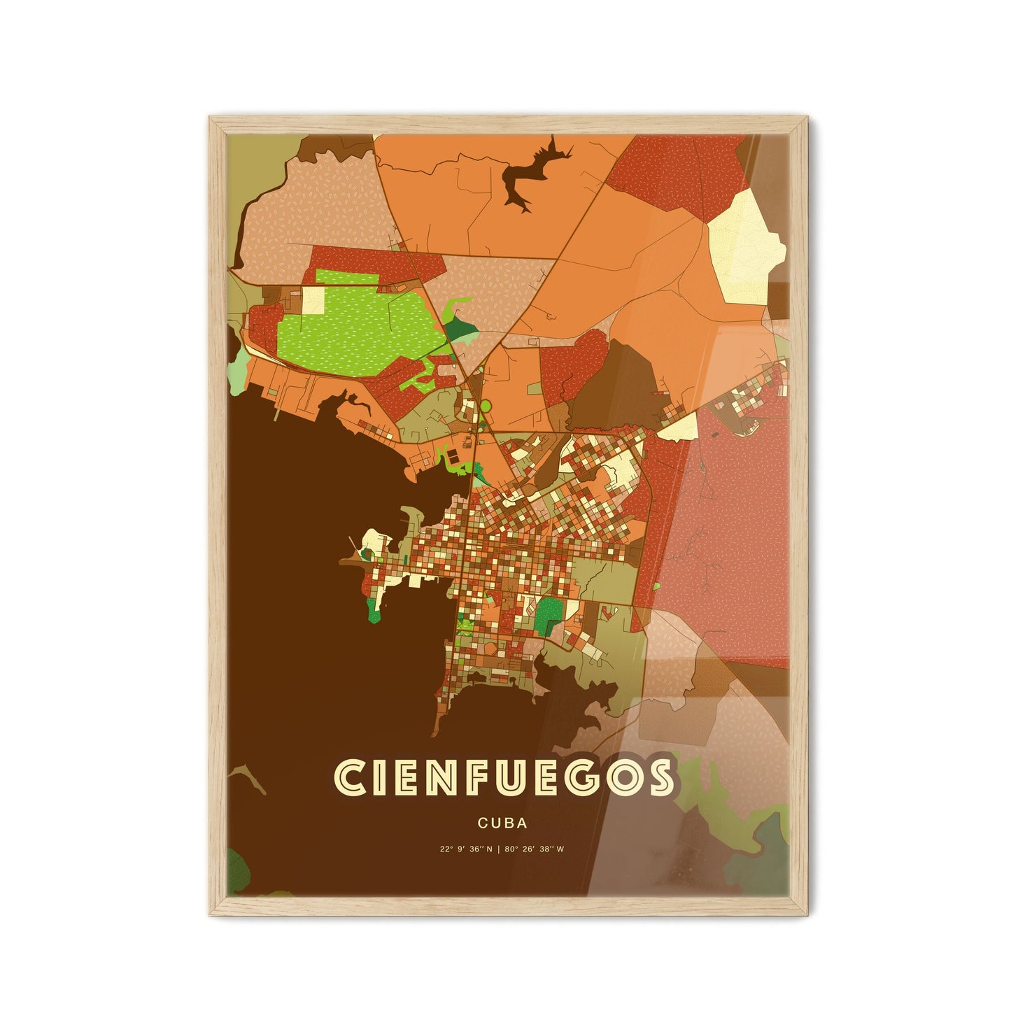 Colorful Cienfuegos Cuba Fine Art Map Farmhouse