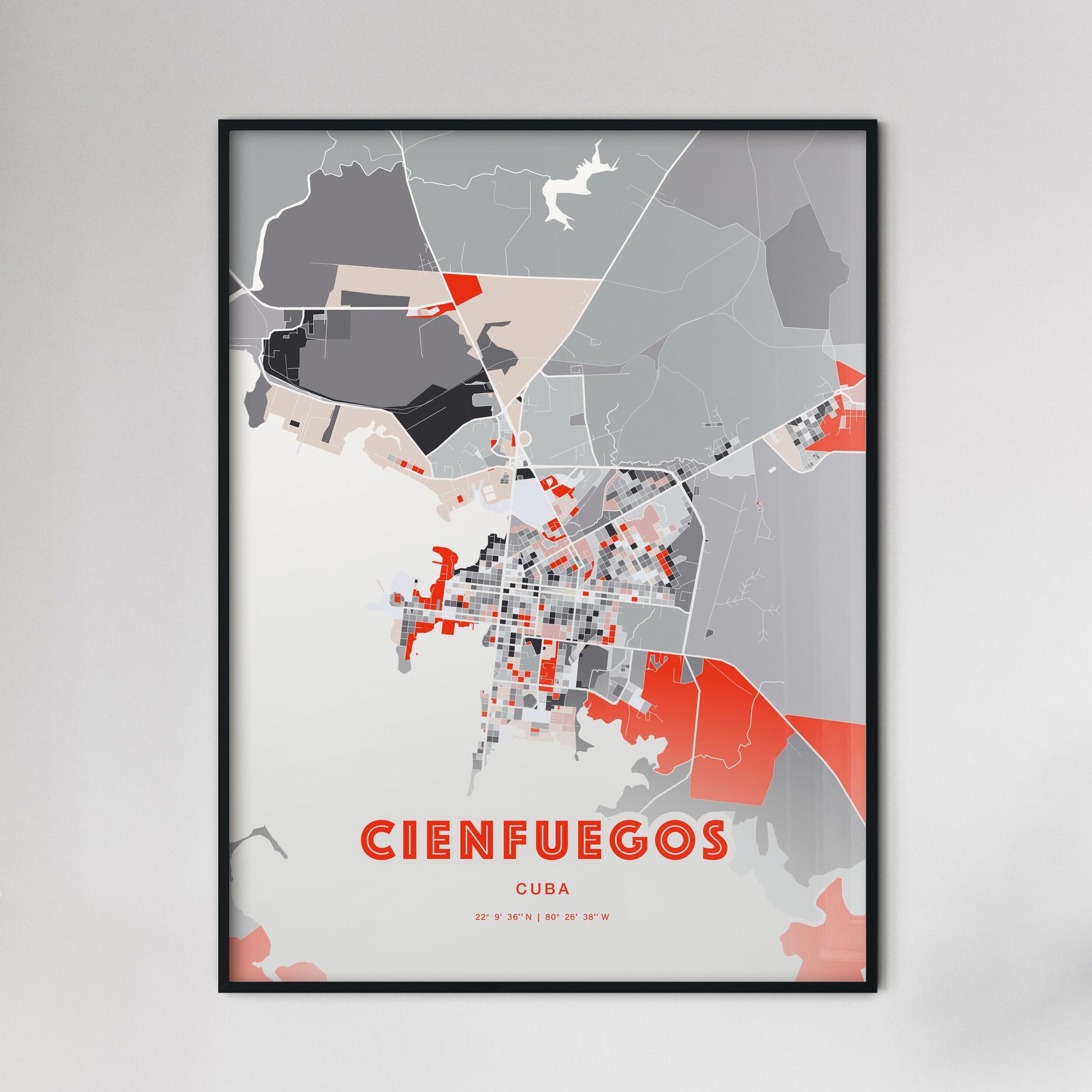 Colorful Cienfuegos Cuba Fine Art Map Modern Expressive