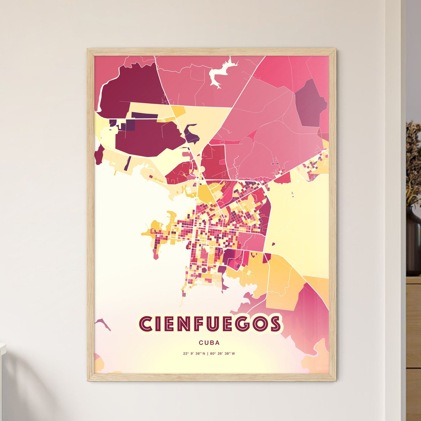Colorful Cienfuegos Cuba Fine Art Map Hot Red