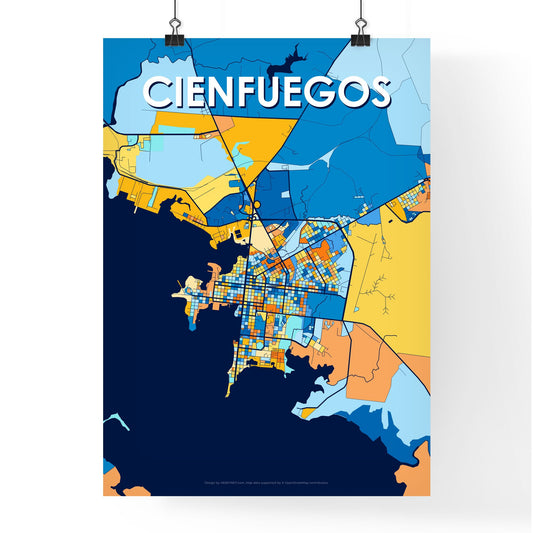 CIENFUEGOS CUBA Vibrant Colorful Art Map Poster Blue Orange