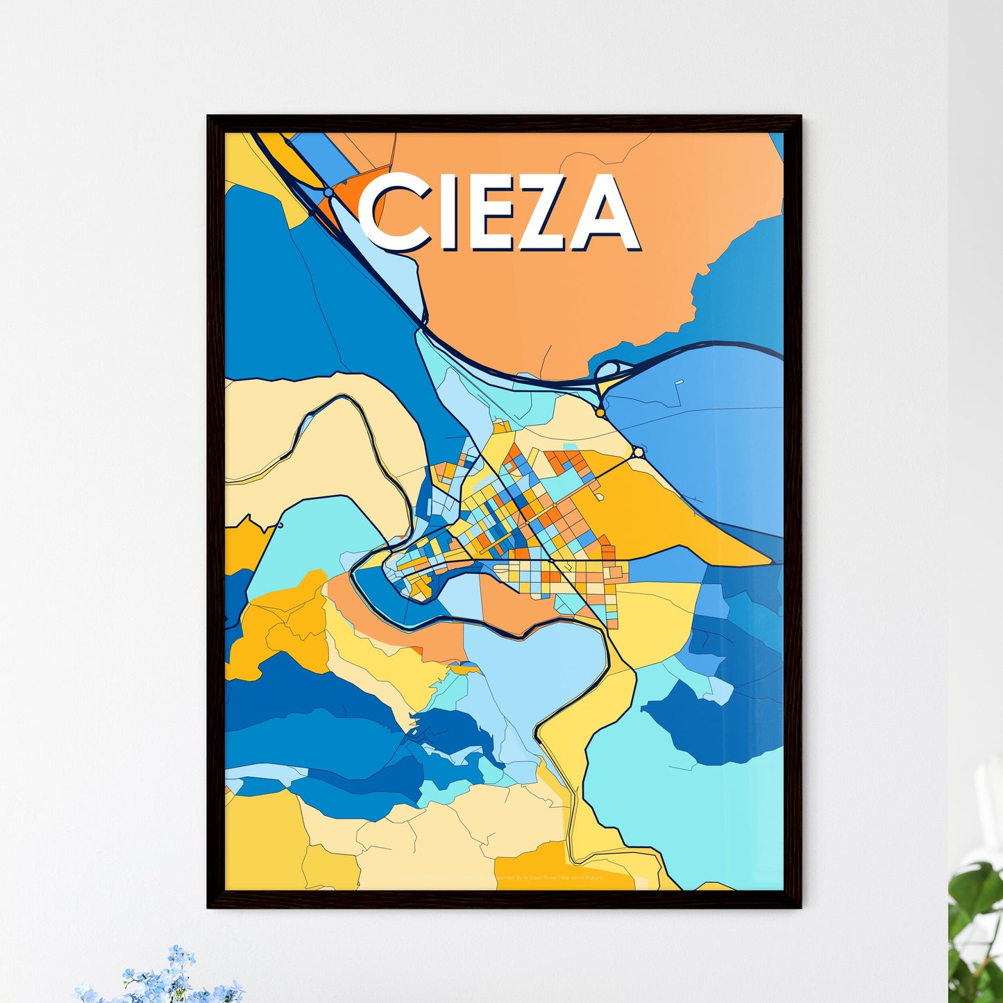 CIEZA SPAIN Vibrant Colorful Art Map Poster Blue Orange