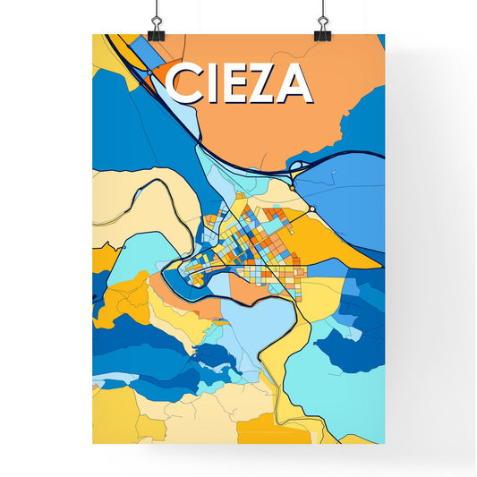 CIEZA SPAIN Vibrant Colorful Art Map Poster Blue Orange