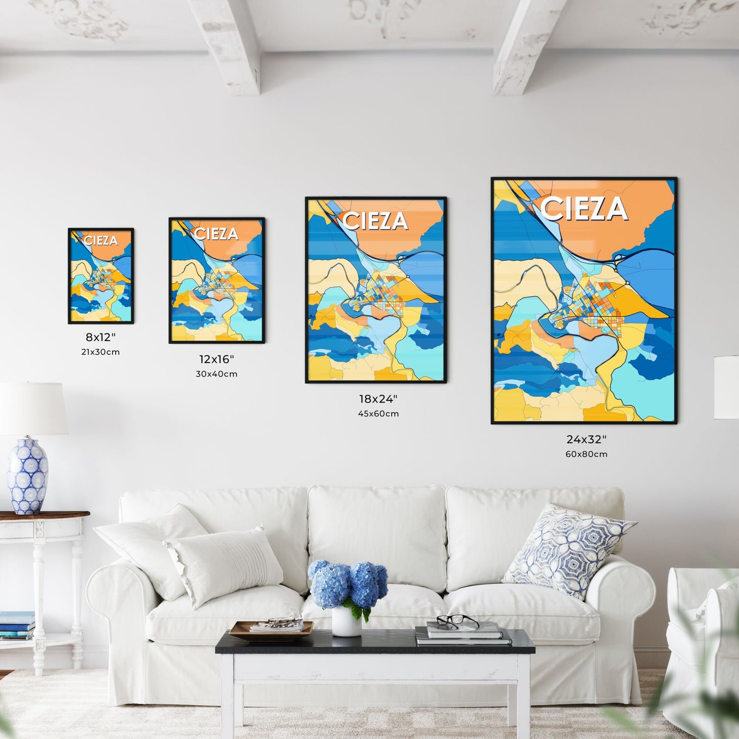 CIEZA SPAIN Vibrant Colorful Art Map Poster Blue Orange