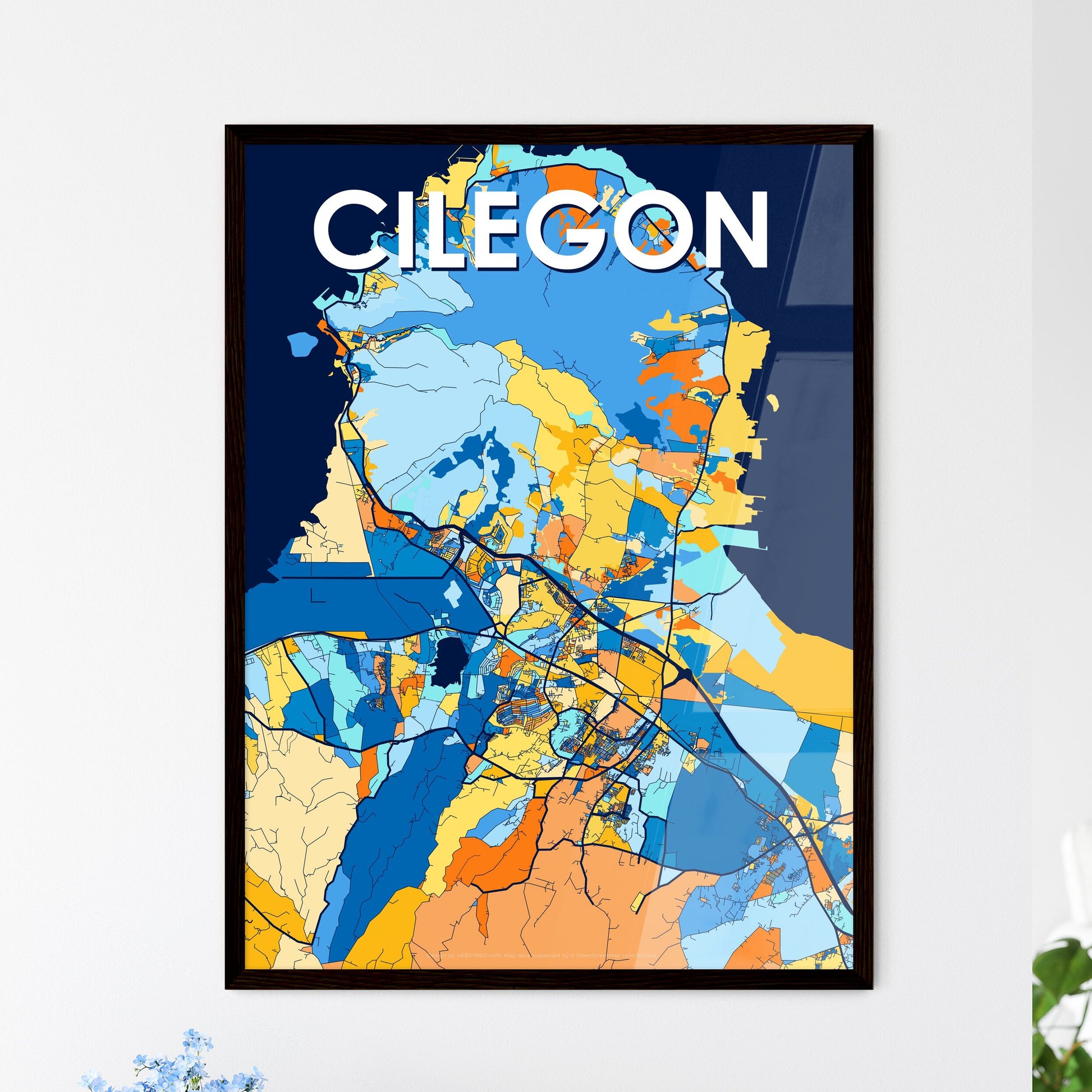 CILEGON INDONESIA Vibrant Colorful Art Map Poster Blue Orange