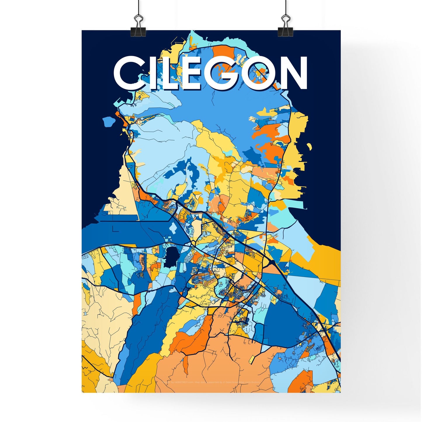 CILEGON INDONESIA Vibrant Colorful Art Map Poster Blue Orange