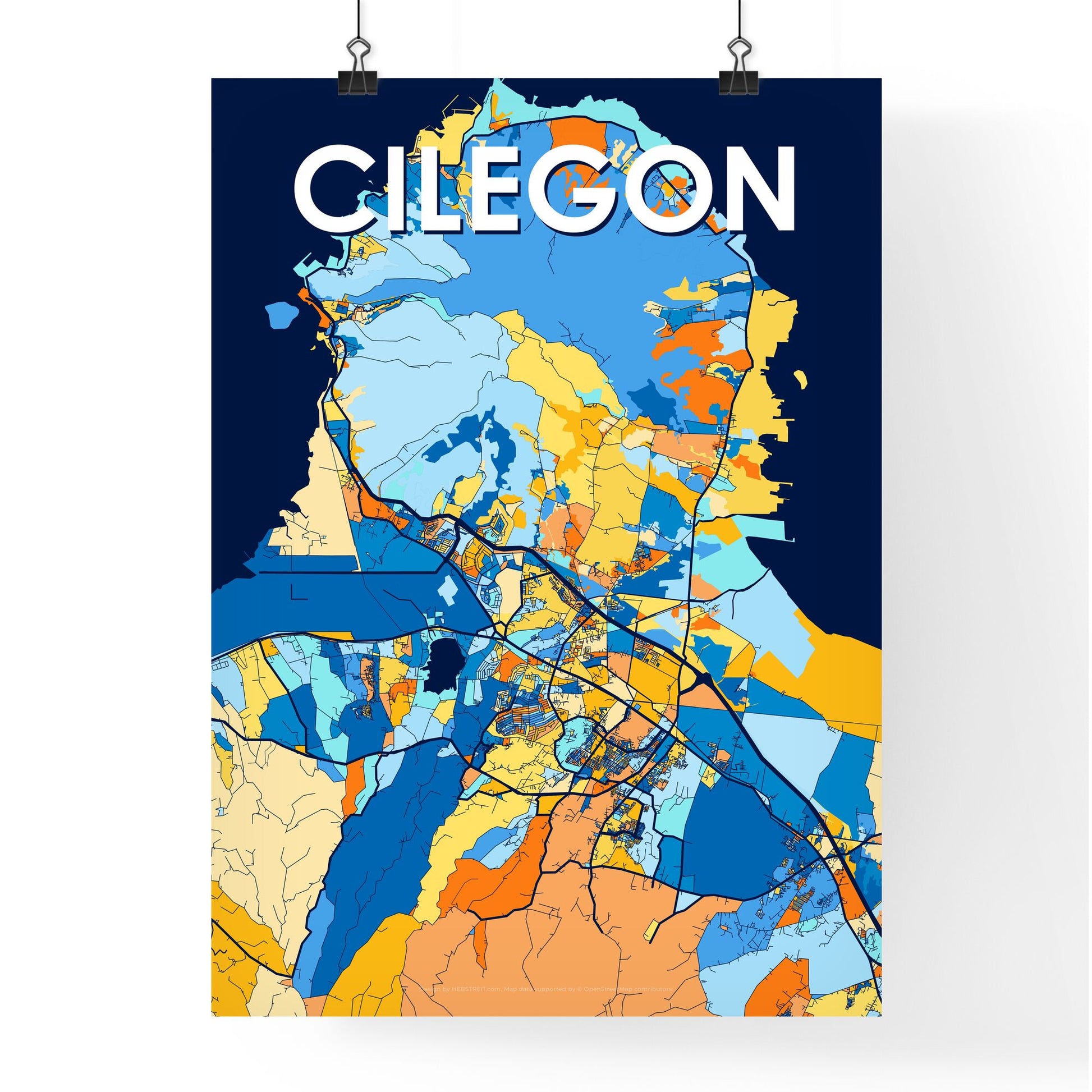 CILEGON INDONESIA Vibrant Colorful Art Map Poster Blue Orange