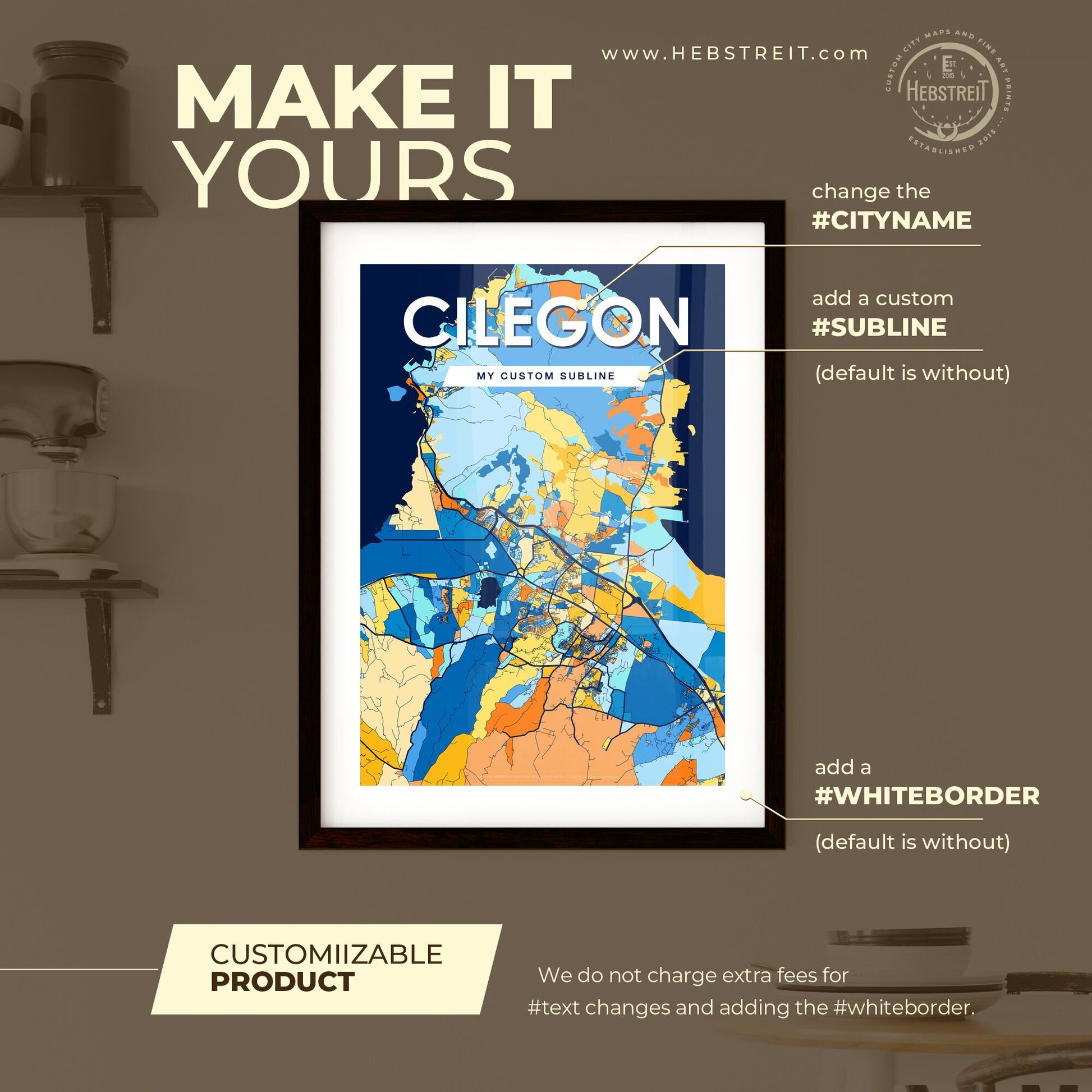 CILEGON INDONESIA Vibrant Colorful Art Map Poster Blue Orange