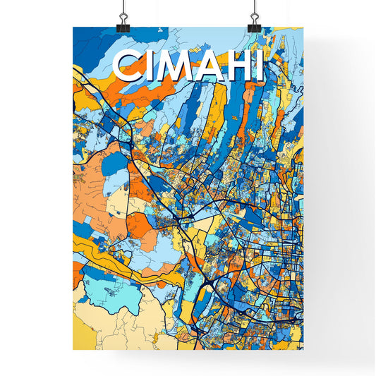 CIMAHI INDONESIA Vibrant Colorful Art Map Poster Blue Orange