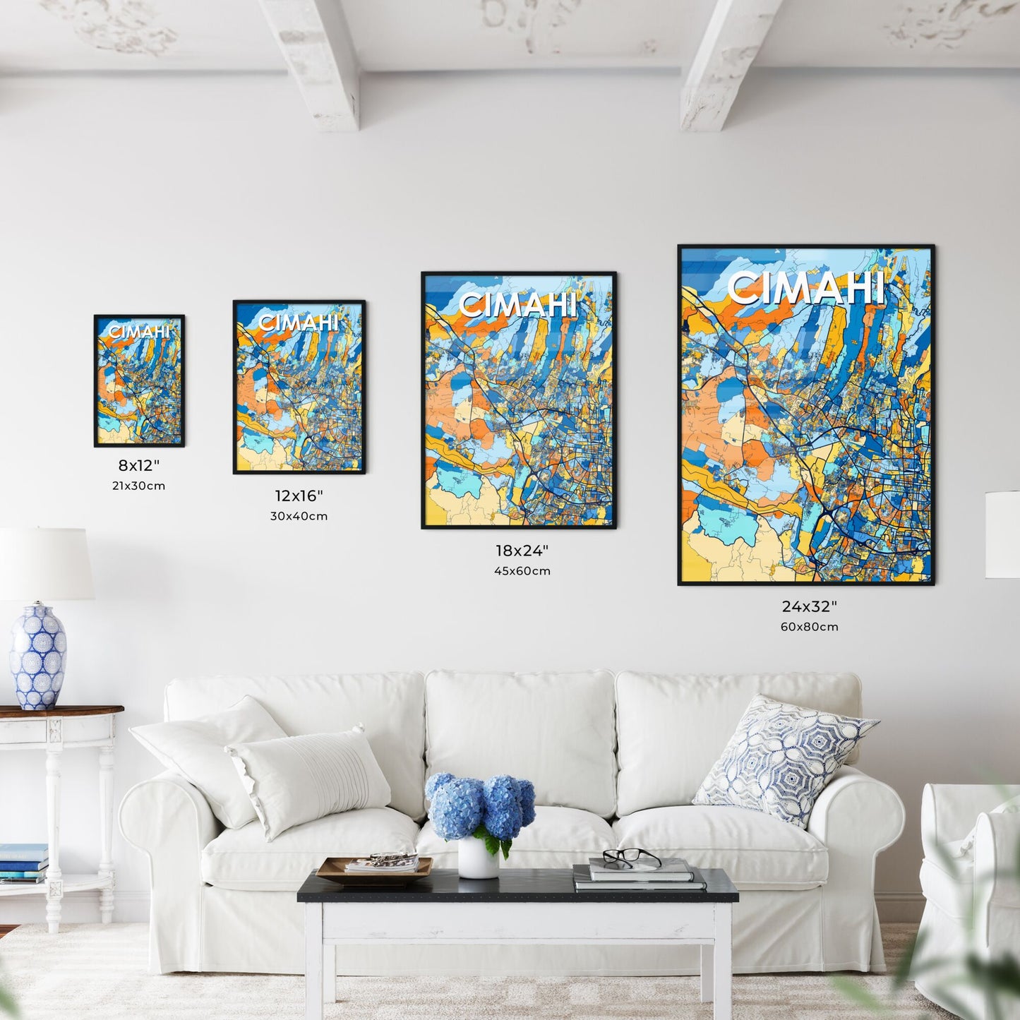 CIMAHI INDONESIA Vibrant Colorful Art Map Poster Blue Orange