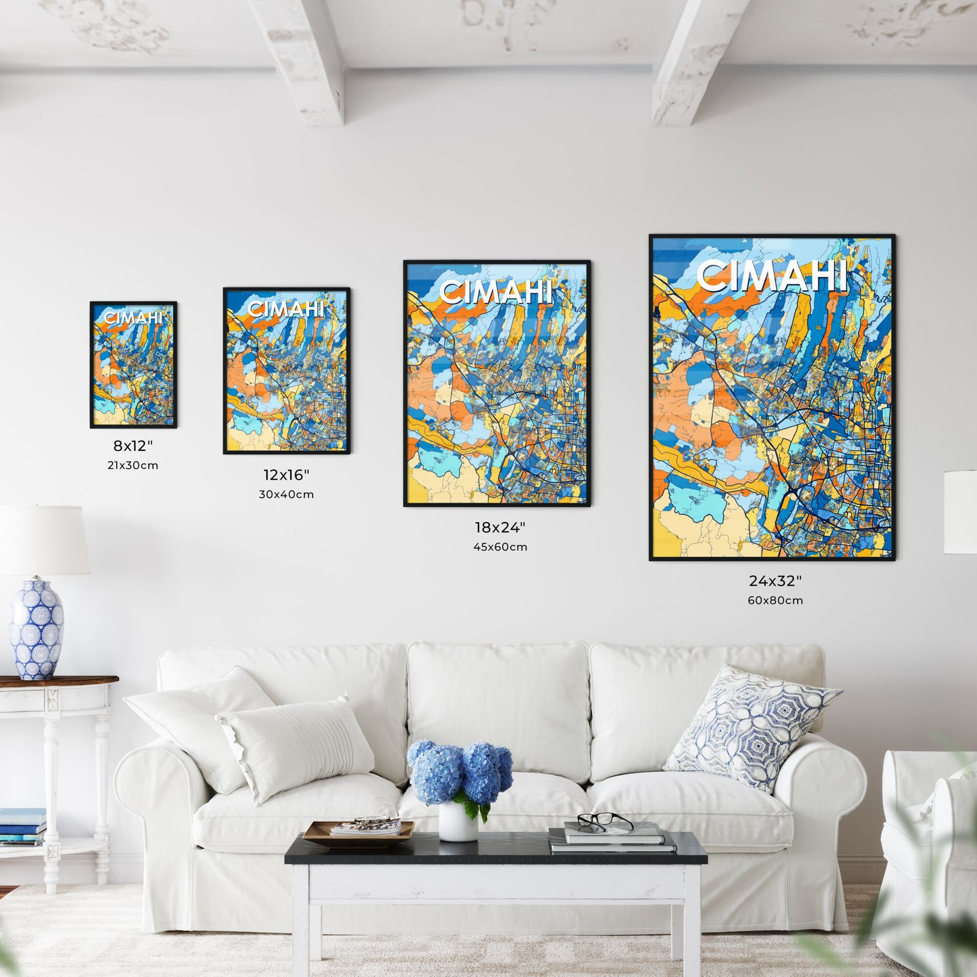 CIMAHI INDONESIA Vibrant Colorful Art Map Poster Blue Orange