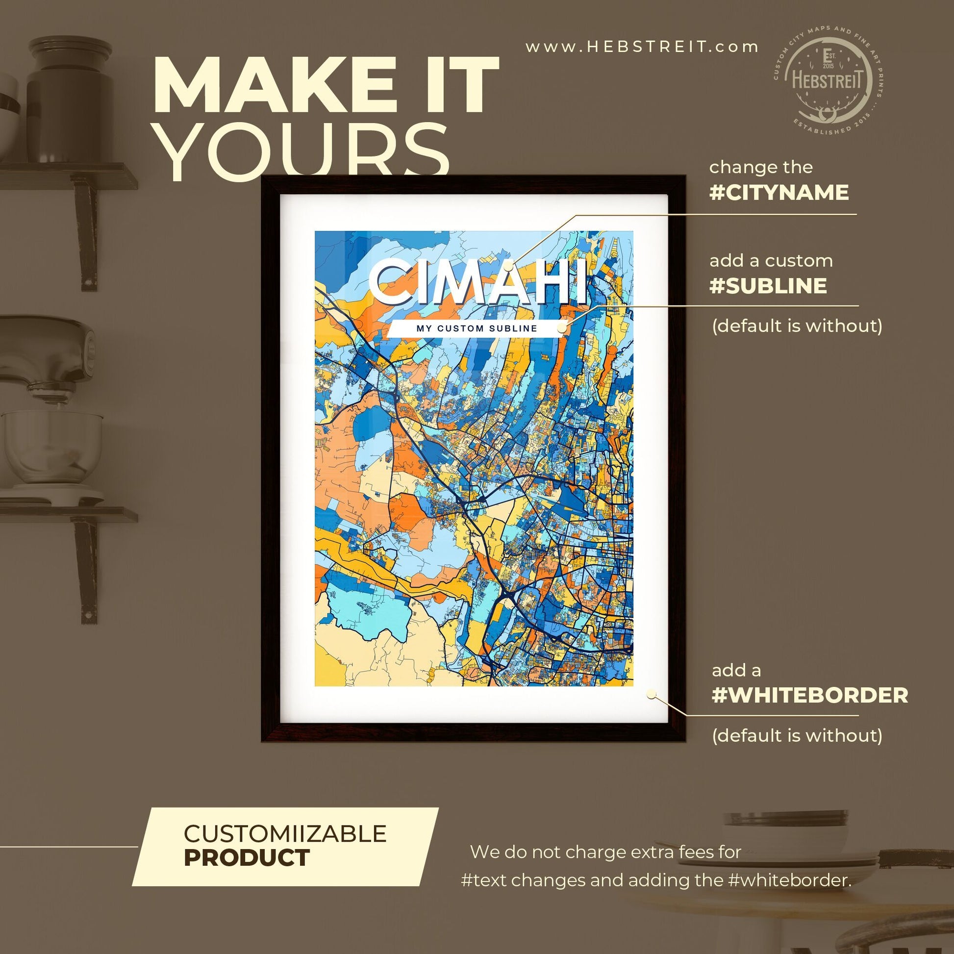 CIMAHI INDONESIA Vibrant Colorful Art Map Poster Blue Orange