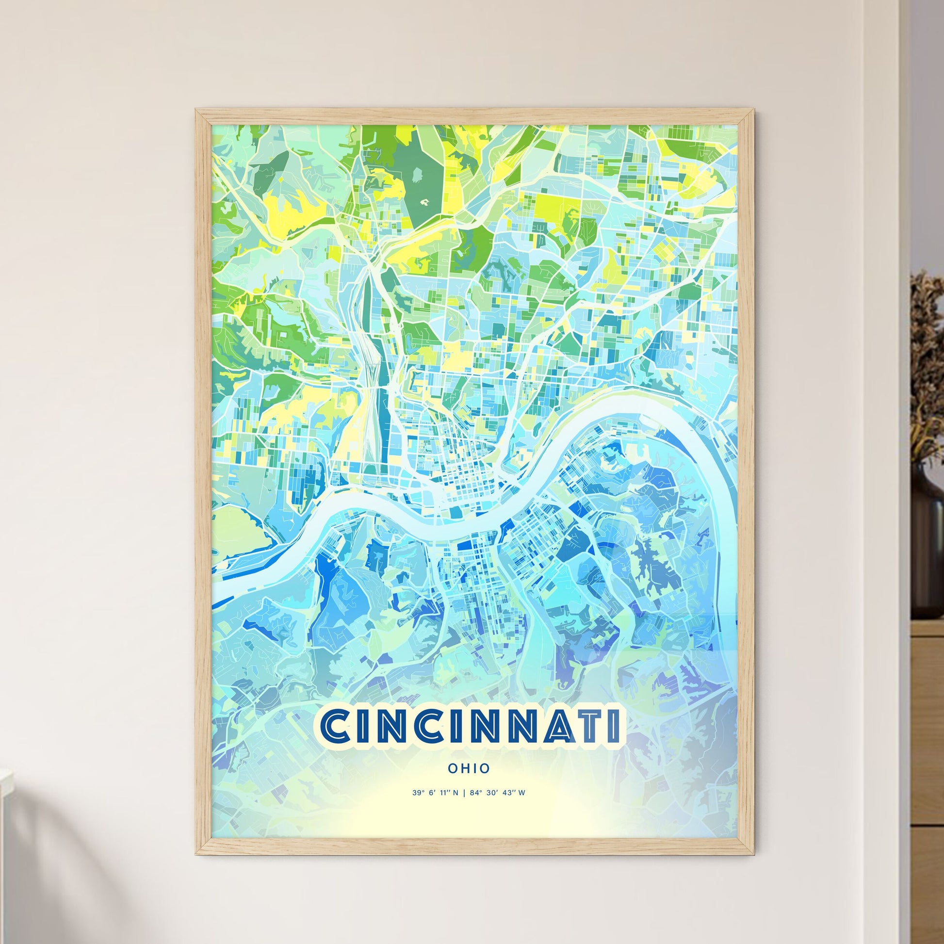 Colorful Cincinnati Ohio Fine Art Map Cool Blue